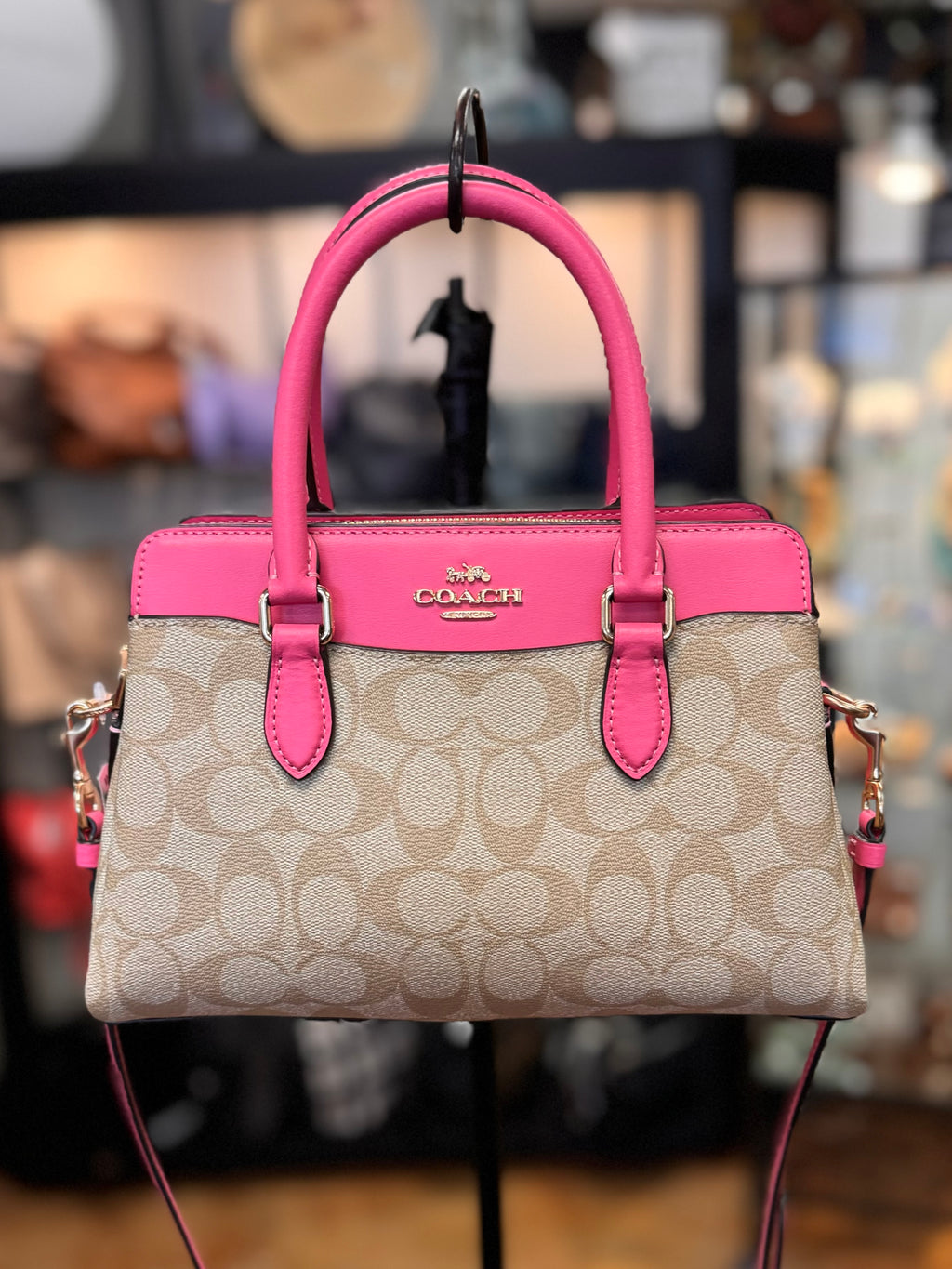 COACH Leather Pink & Tan Darcie Satchel Crossbody Bag