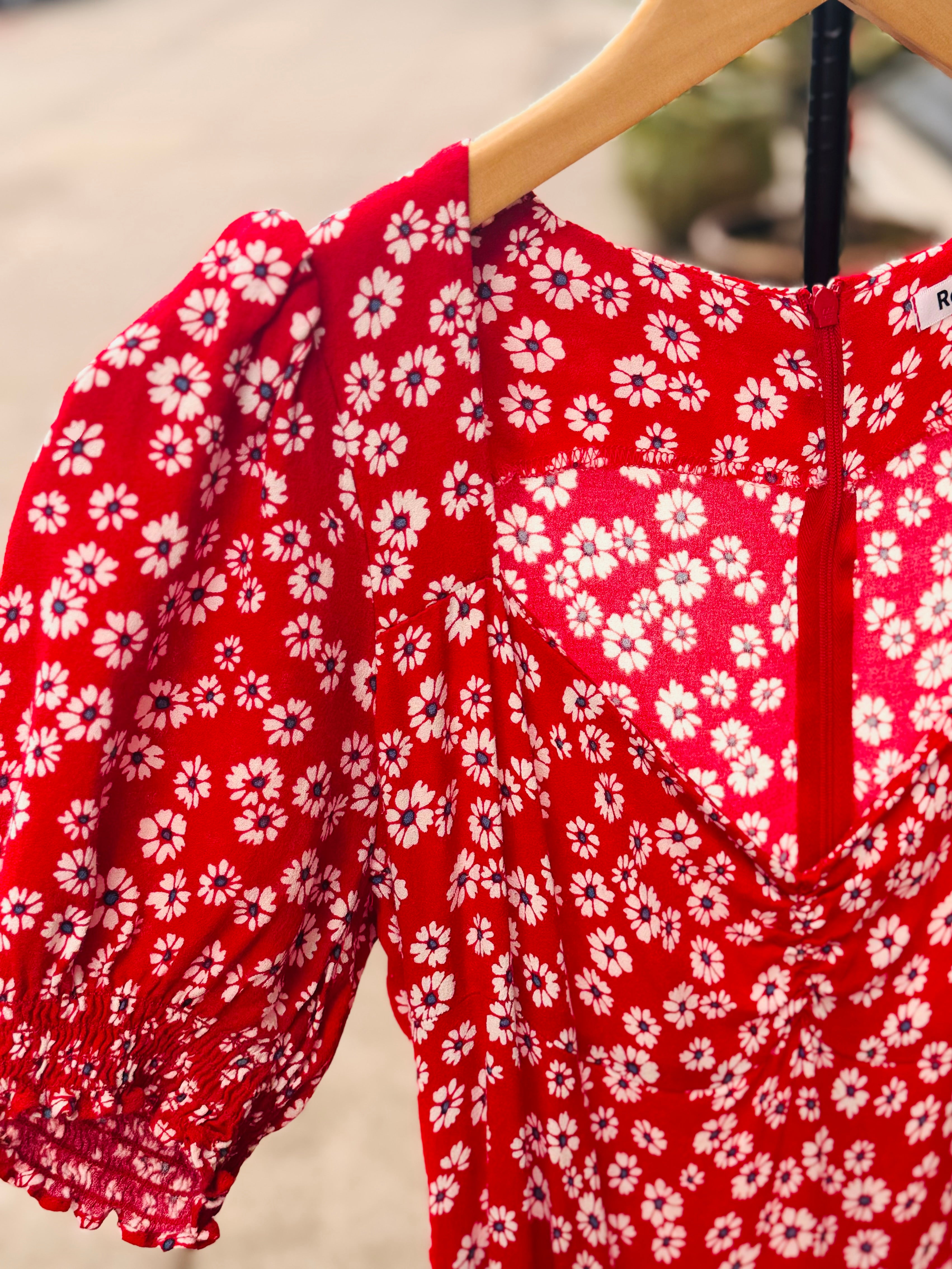 REFORMATION Red & White Floral Maxi Dress Sz. 12