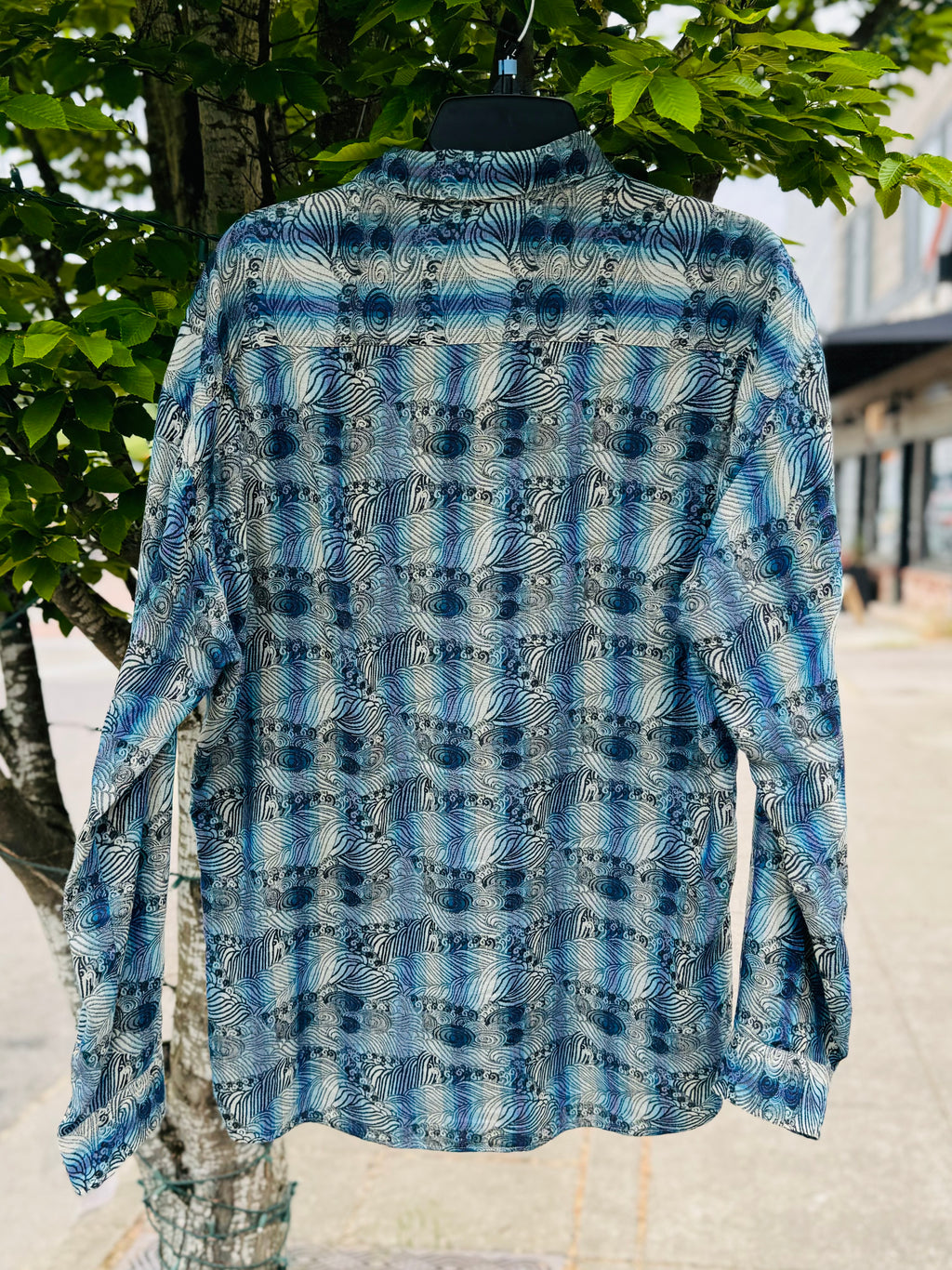 Vintage JHANE BARNES Blue & Grey Men’s Long Sleeve Button Up Shirt - Large