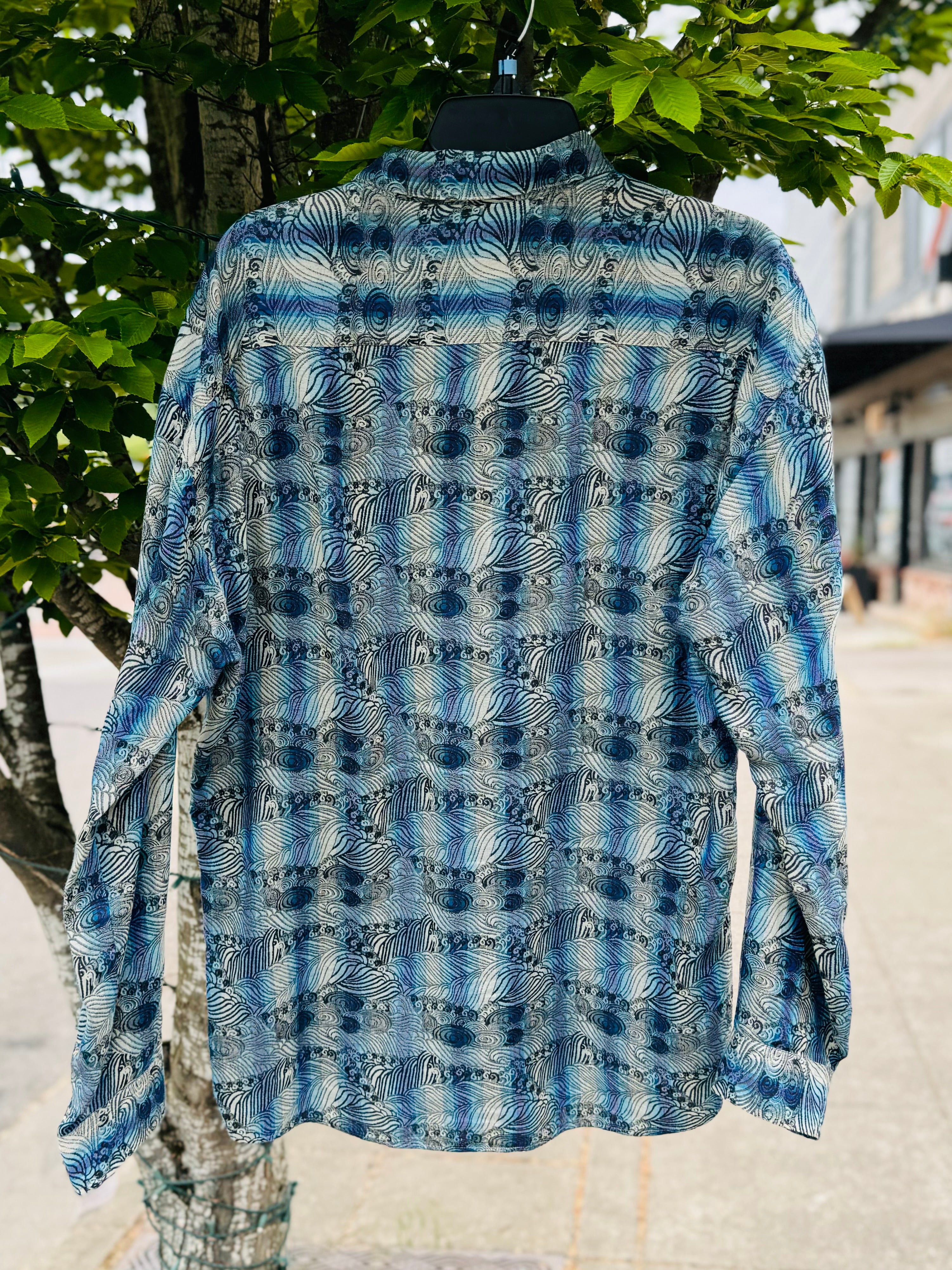 Vintage JHANE BARNES Blue & Grey Men’s Long Sleeve Button Up Shirt - Large