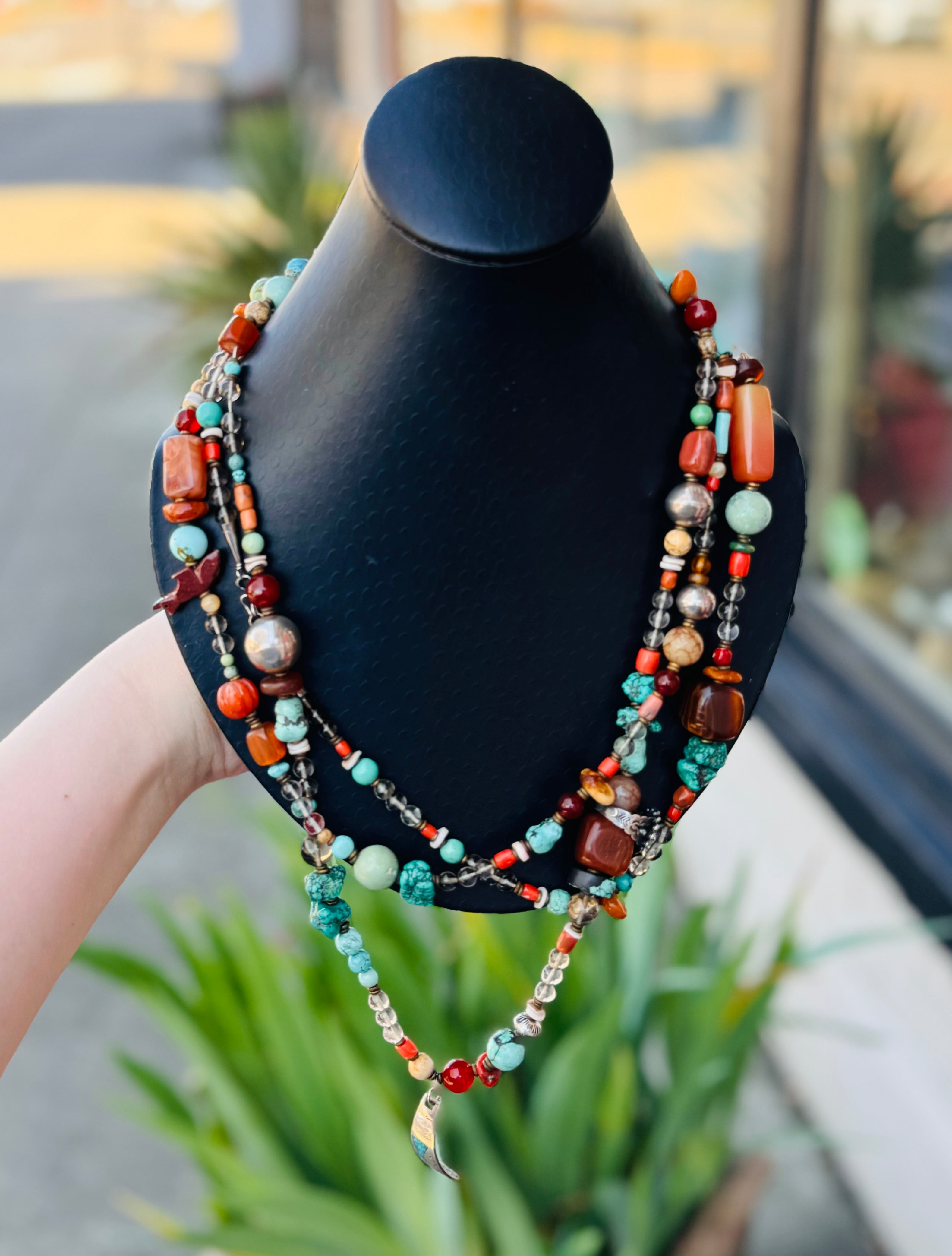 Vintage 1970’s Peyote Bird Sterling Turquoise & Carnelian Coral Necklace