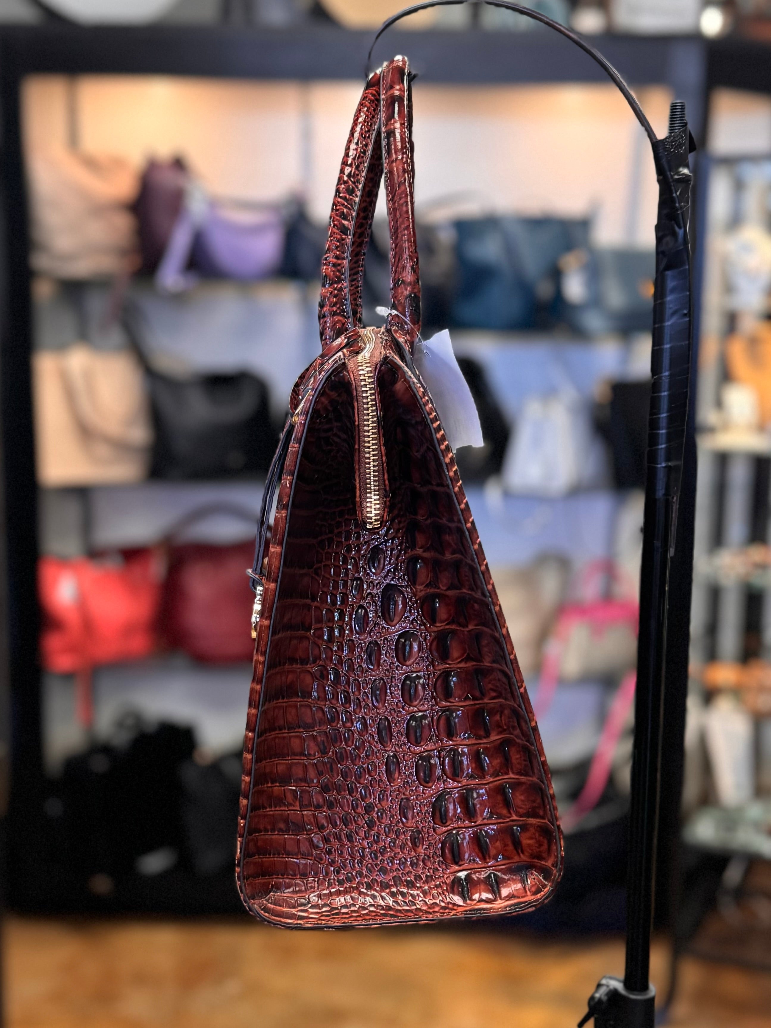 BRAHMIN Brown Croc Embossed Caroline Melbourne Bag