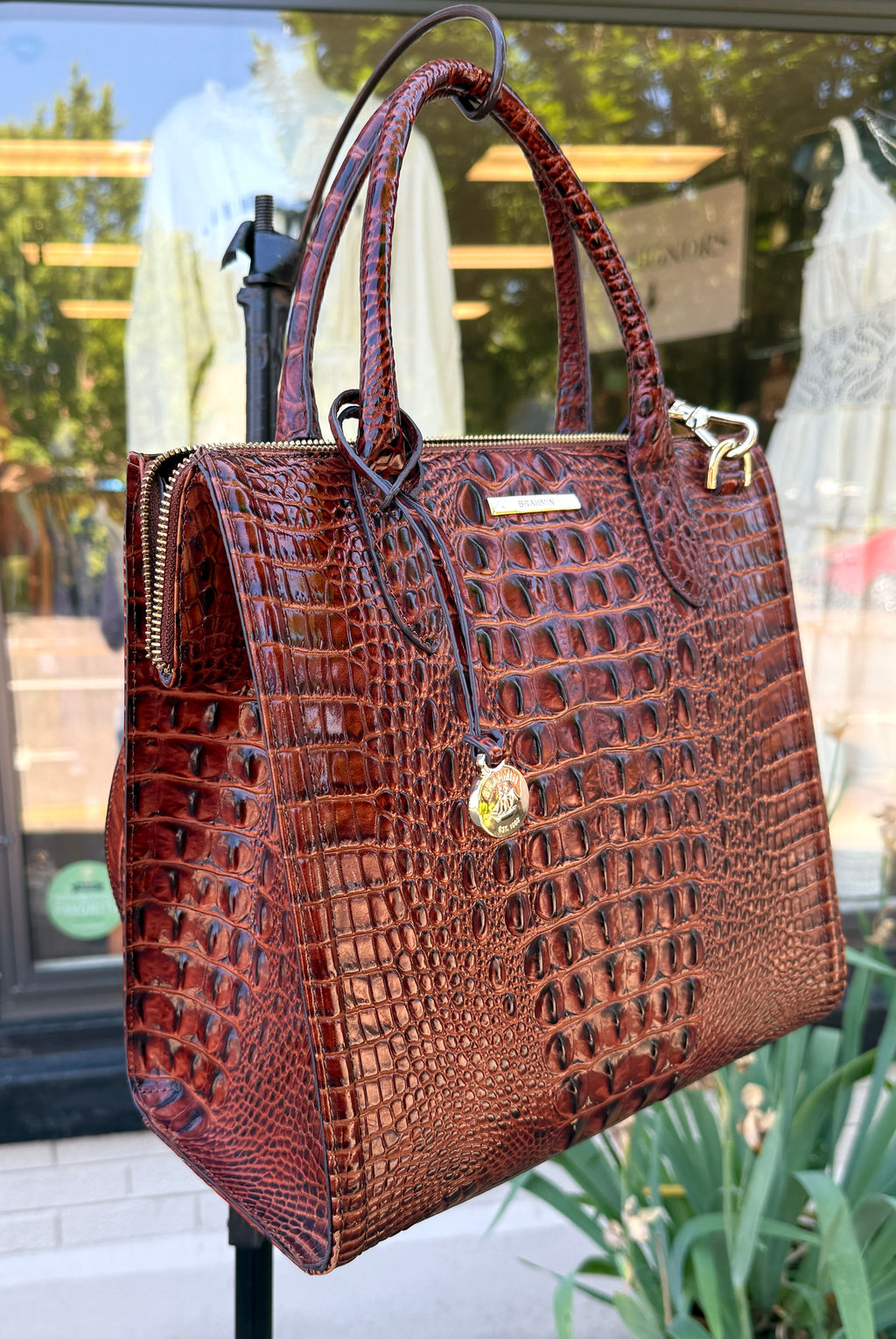 BRAHMIN Brown Croc Embossed Caroline Melbourne Bag