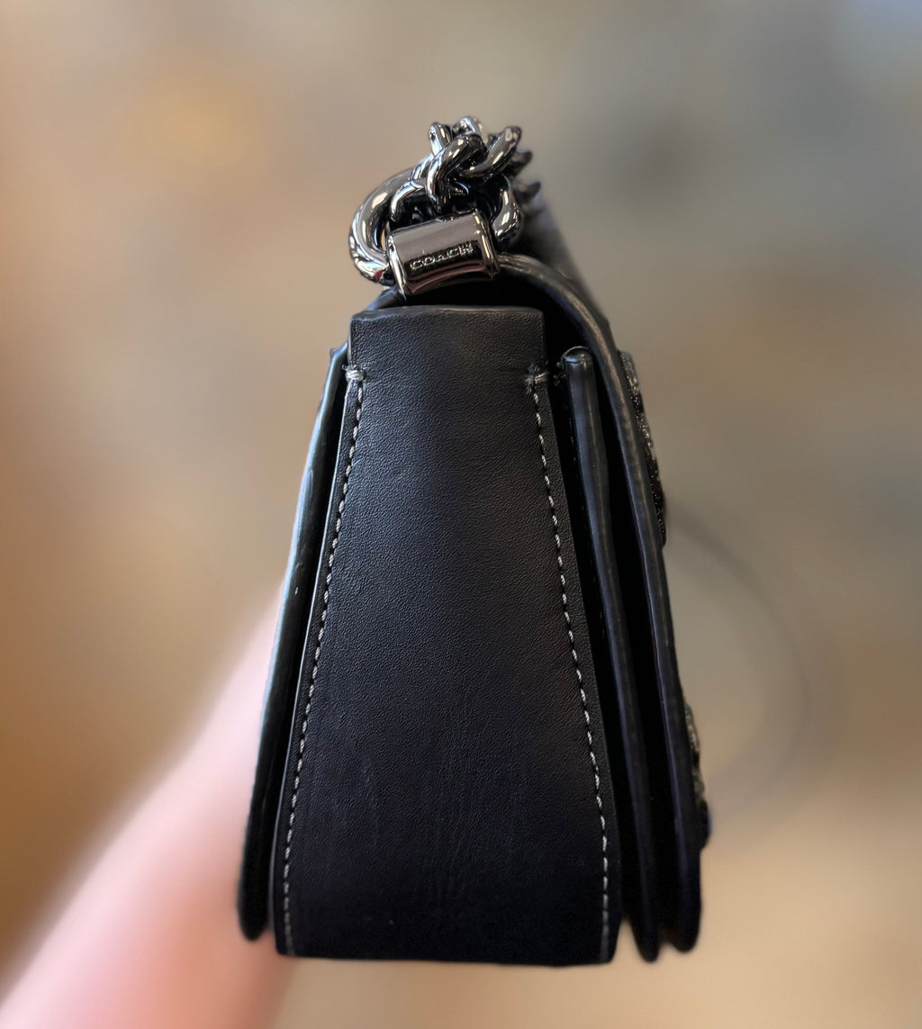 COACH 1941 Swagger Black Tea Rose Tooling Shoulder Bag