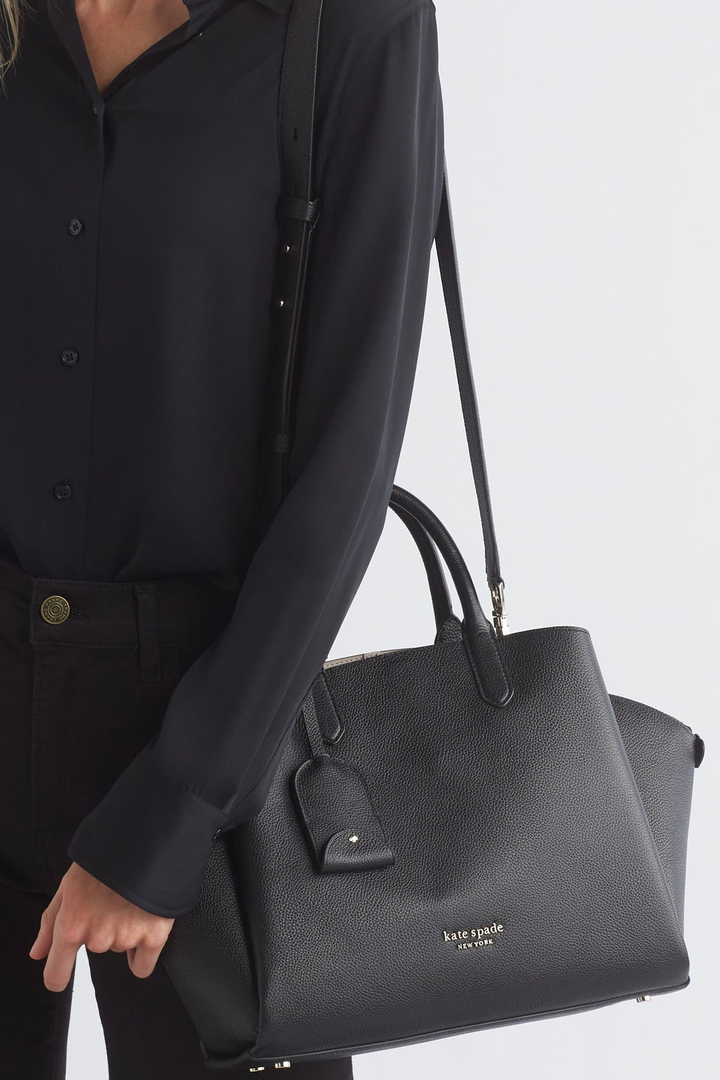 Kate Spade Black Grain Leather Medium Avenue Satchel New!