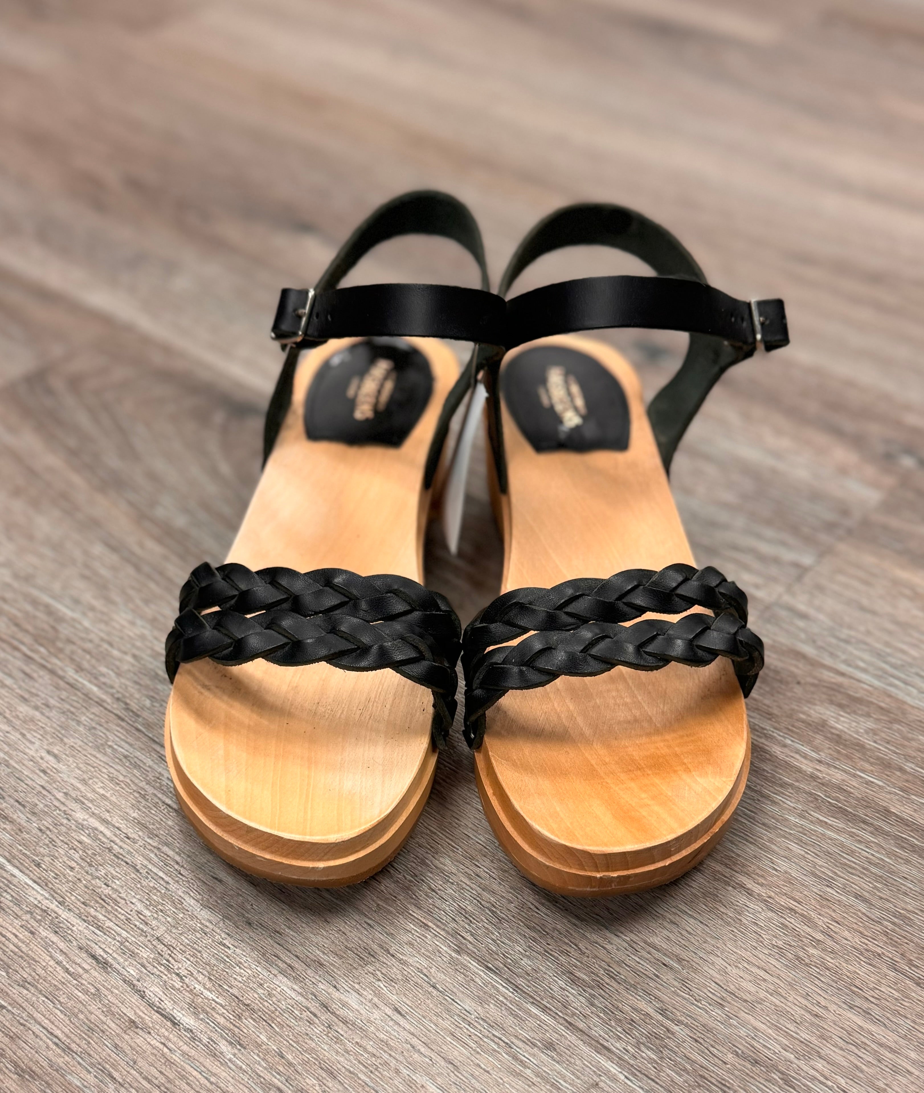 HASBEENS Black Tanja Debutant Wooden Clog Sz. 39
