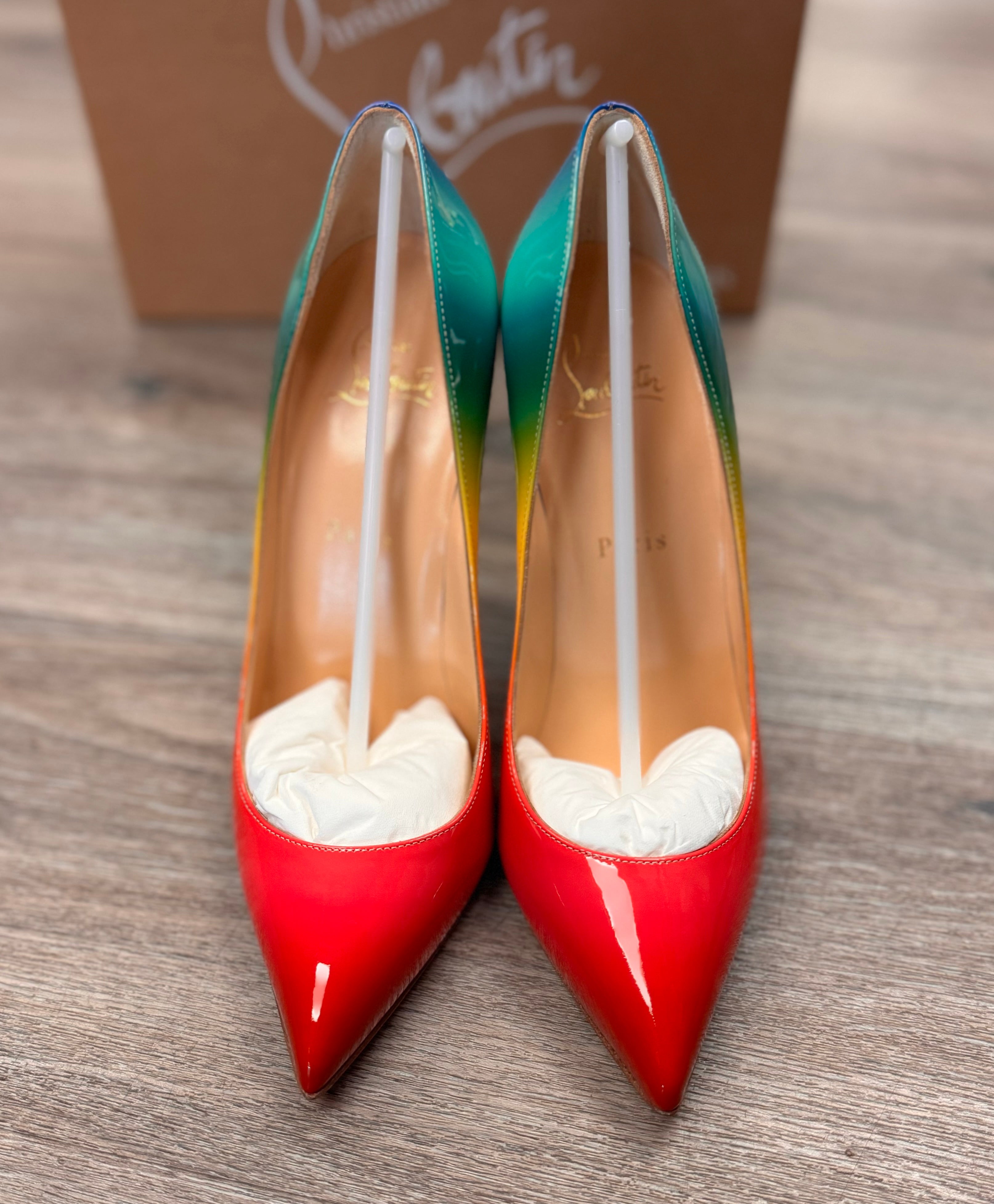 Christian LouBoutin Patent Leather Pigalle Follies Rainbow Ombré Heels Sz. 39 / 9 NEW!