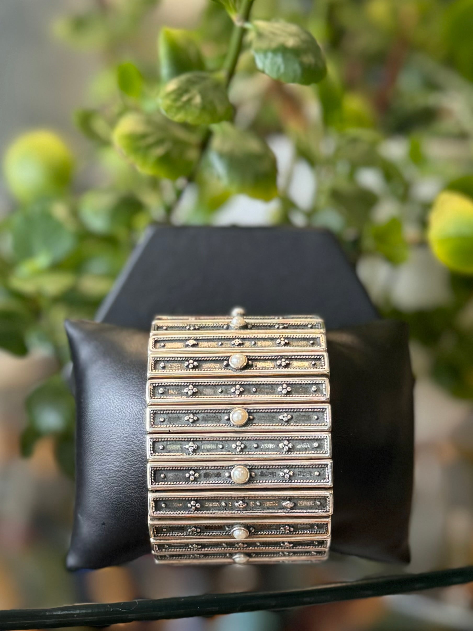 Vintage Sterling Silver & Pearl Medieval Inspired Bracelet