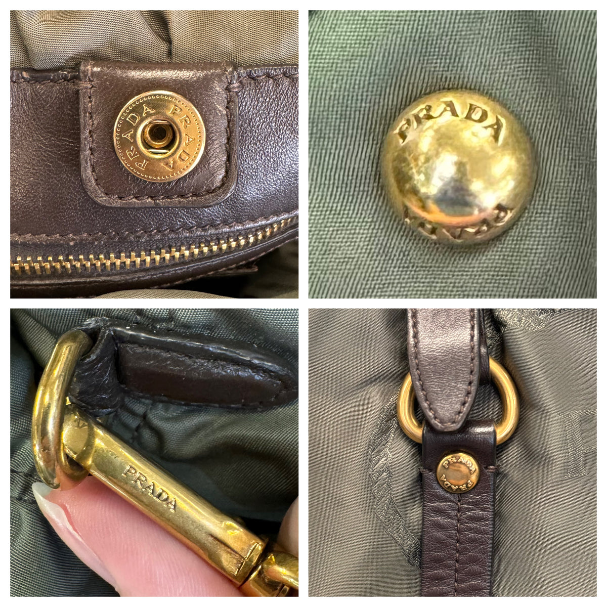 PRADA Green Tessuto Nylon Leather Trim Shoulder Bag
