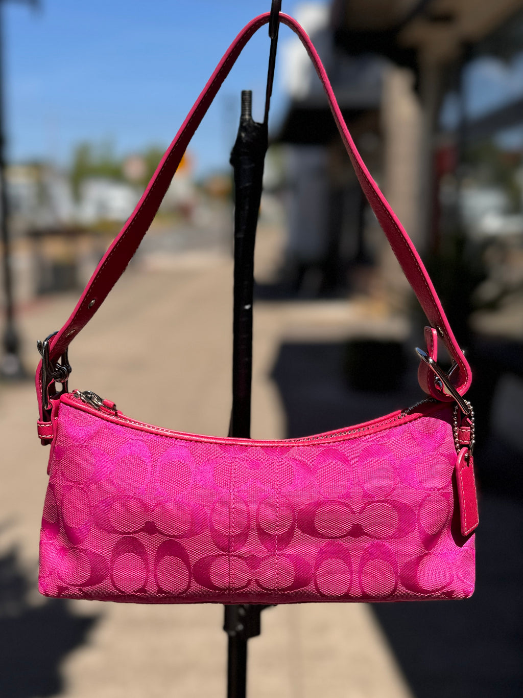 COACH Pink Y2K Vintage Hampton East West Demi Canvas Shoulder Bag