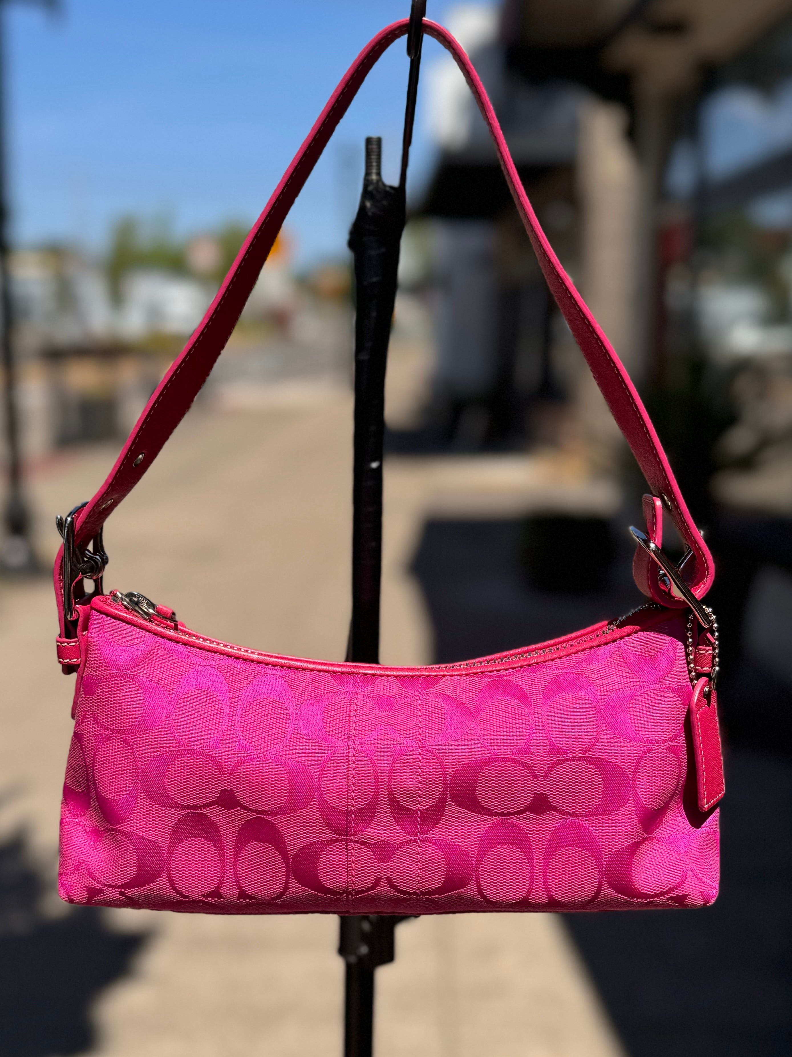 COACH Pink Y2K Vintage Hampton East West Demi Canvas Shoulder Bag