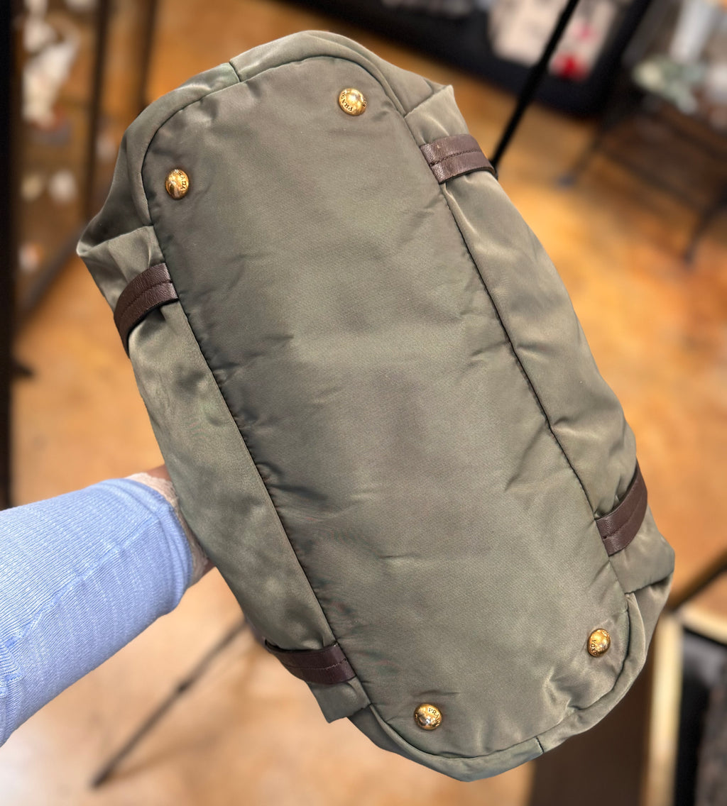 PRADA Green Tessuto Nylon Leather Trim Shoulder Bag