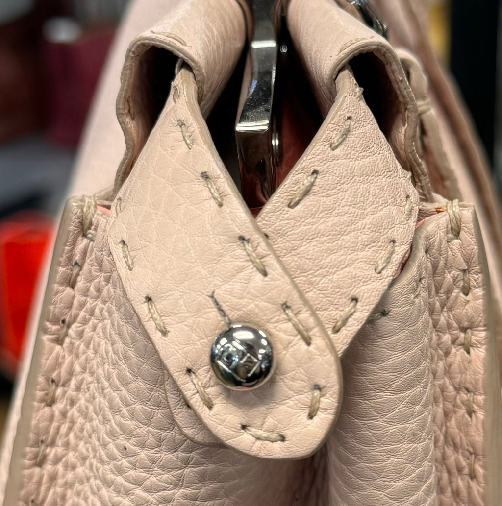 FENDI Selleria Peekaboo Pebbled Leather Satchel w/silver-tone Hardware