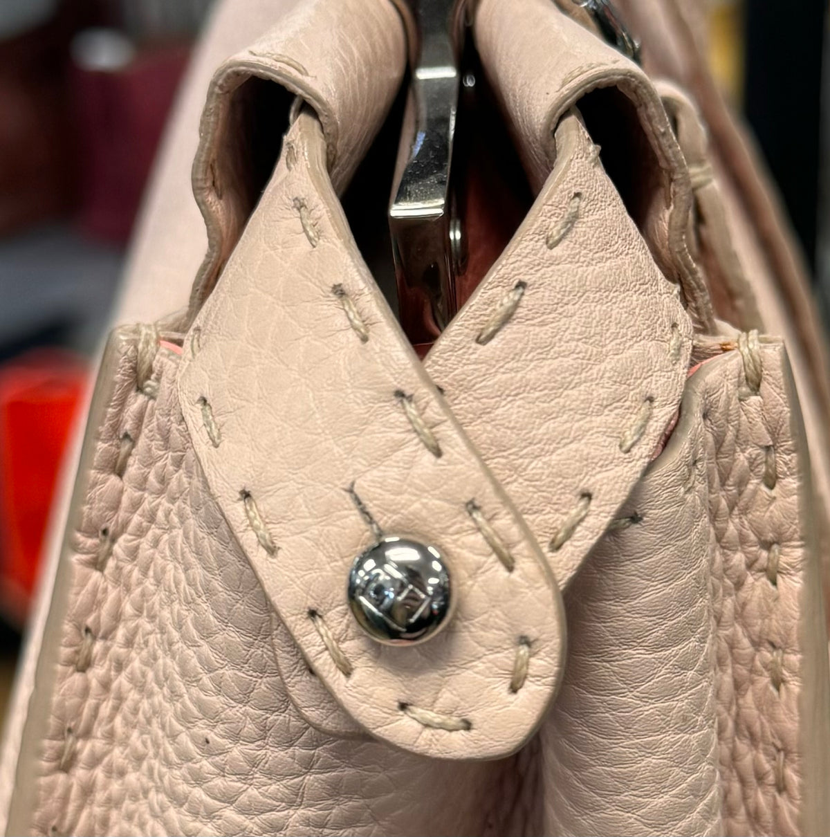 FENDI Selleria Peekaboo Pebbled Leather Satchel w/silver-tone Hardware