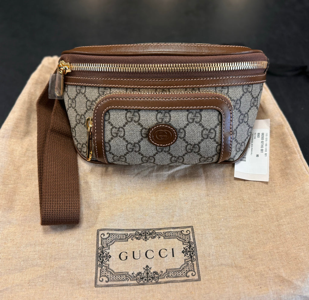 GUCCI Interlocking GG Brown Monogram Canvas Belt Bag NEW