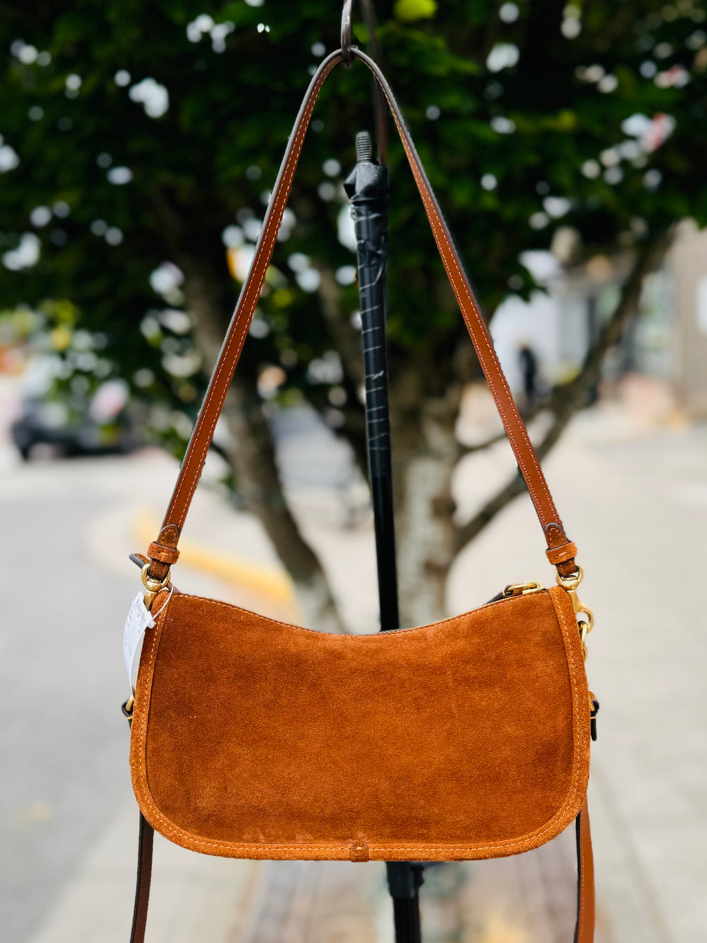 COACH Brown Waverly Suede Convertible Crossbody Bag