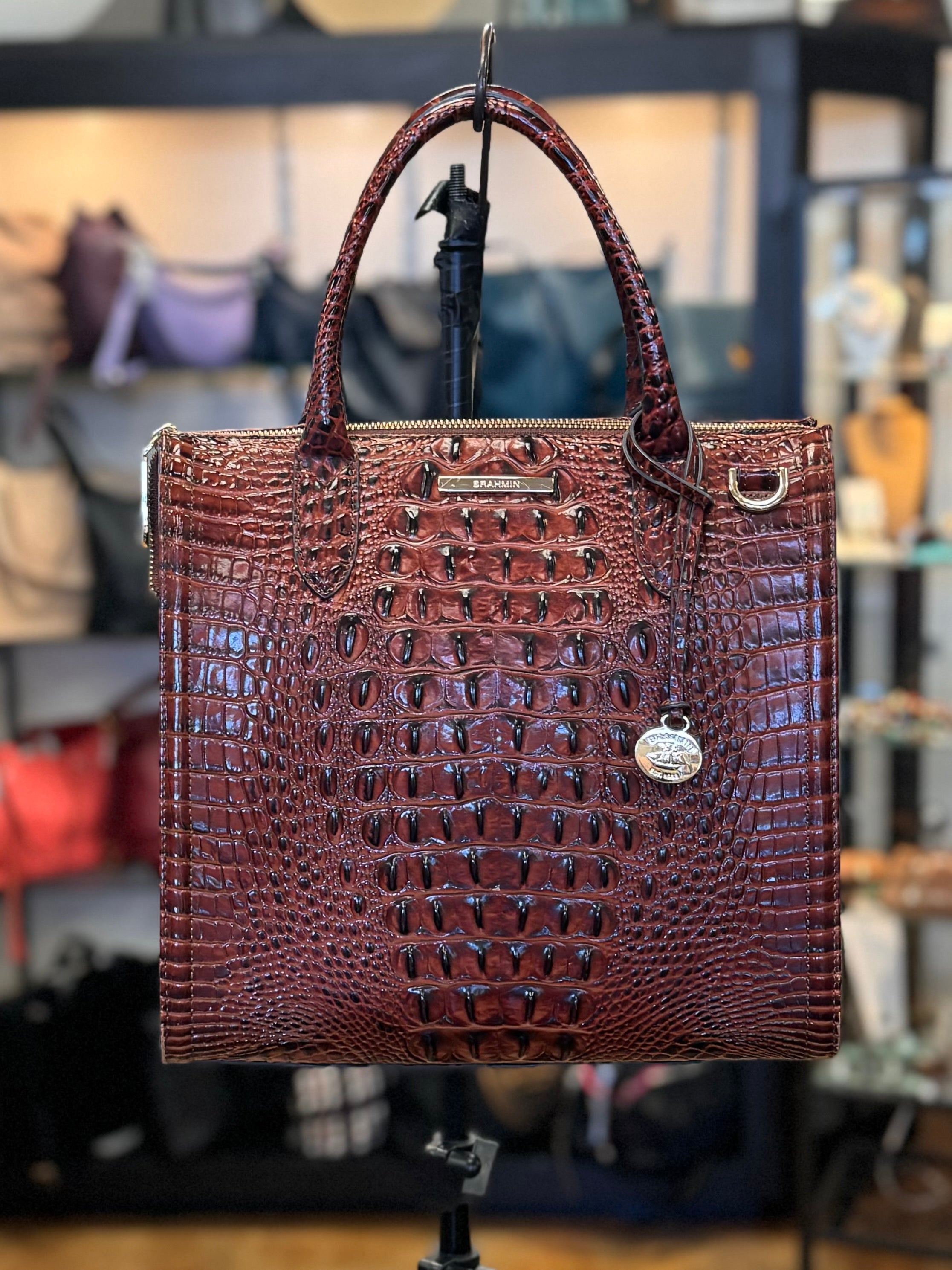 BRAHMIN Brown Croc Embossed Caroline Melbourne Bag