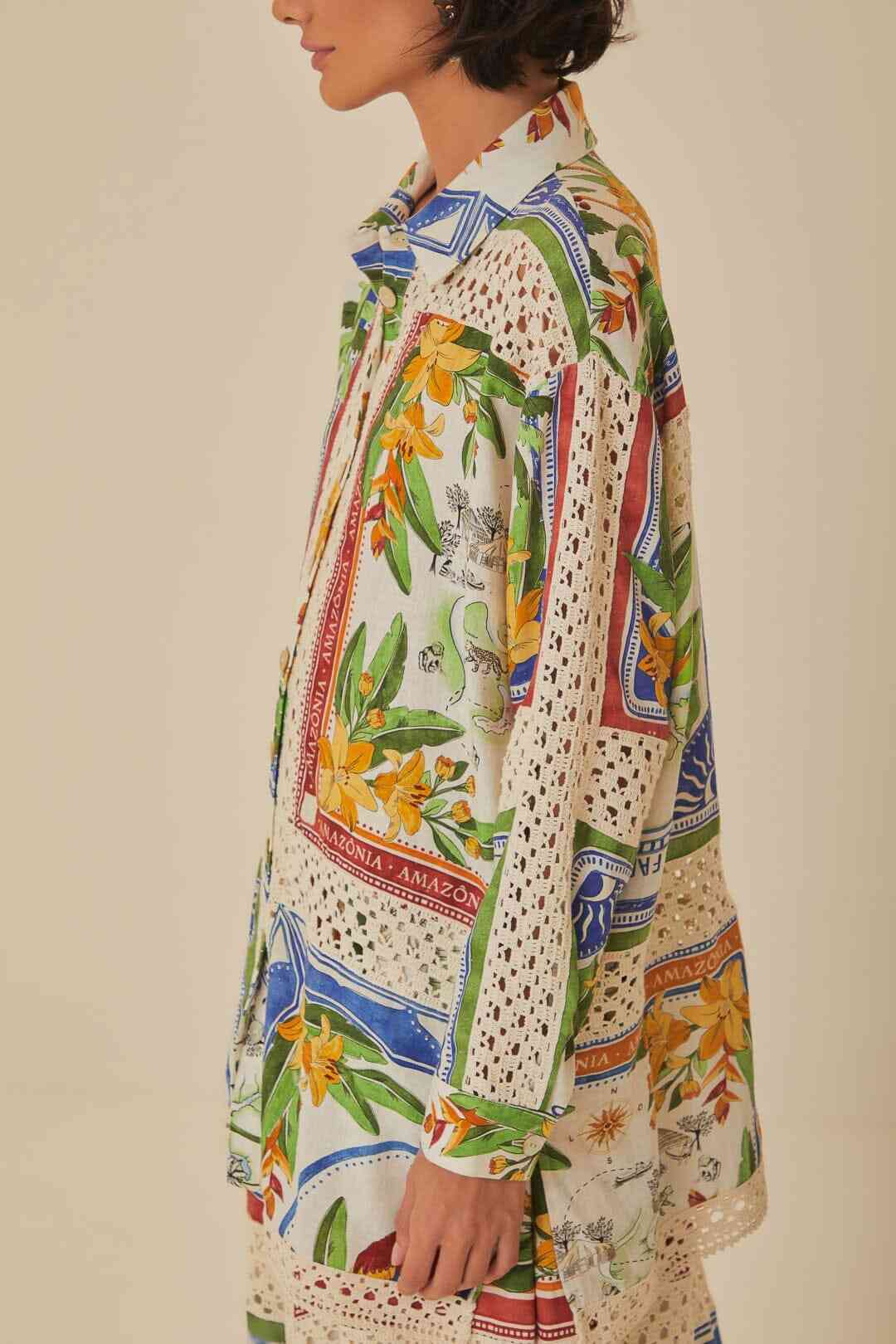 FARM RIO Tropical Destination Crochet Trim Top Medium