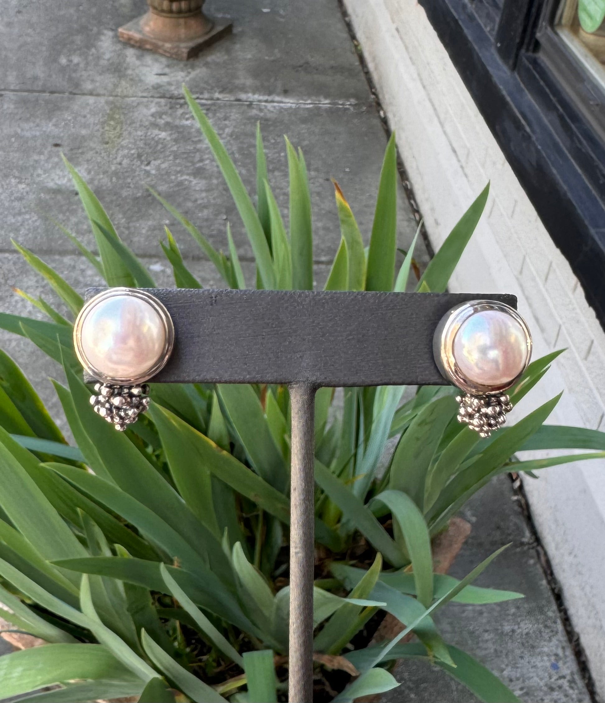 MICHAEL DAWKINS Sterling Silver & 14k Gold Pearl Cluster Earrings