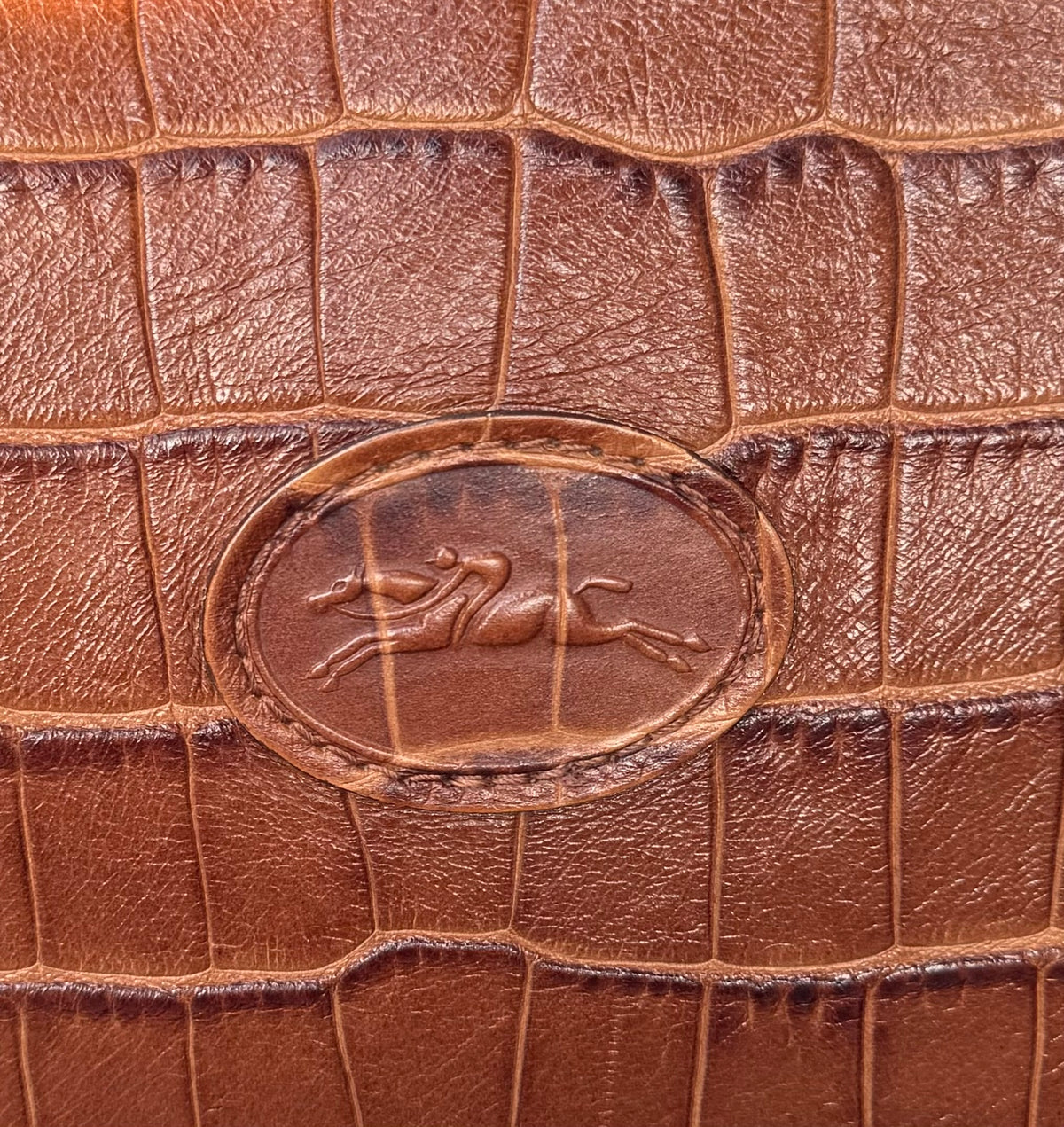 LONGCHAMP Brown Croc Embossed Y2K Vintage Leather Bag