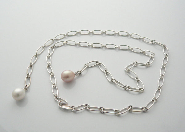 TIFFANY & CO. Elsa Peretti Sterling Oval Link & Pearl 18” Necklace