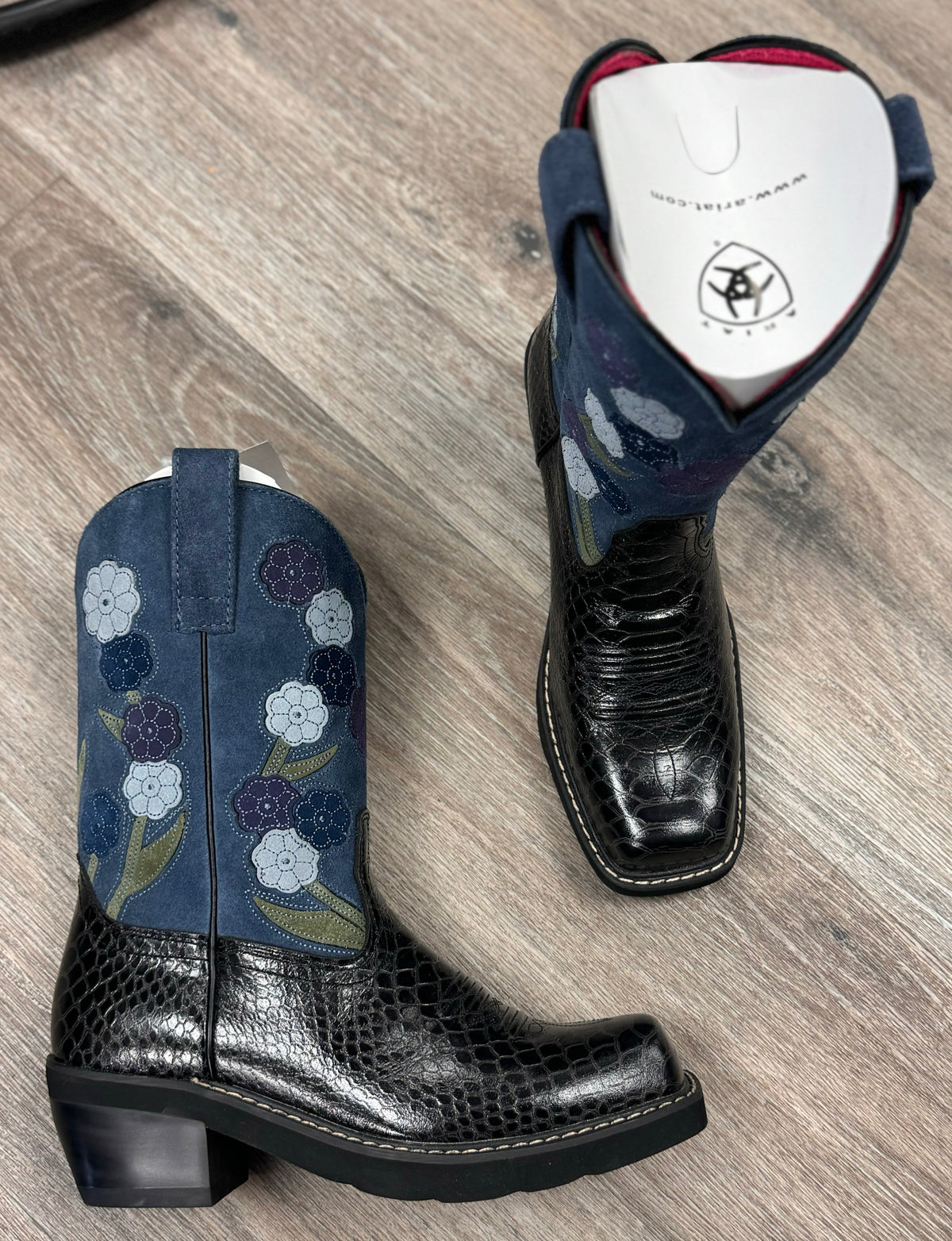 ARIAT Doll Baby Floral Suede & Embossed Leather Boots Sz. 8 1/2
