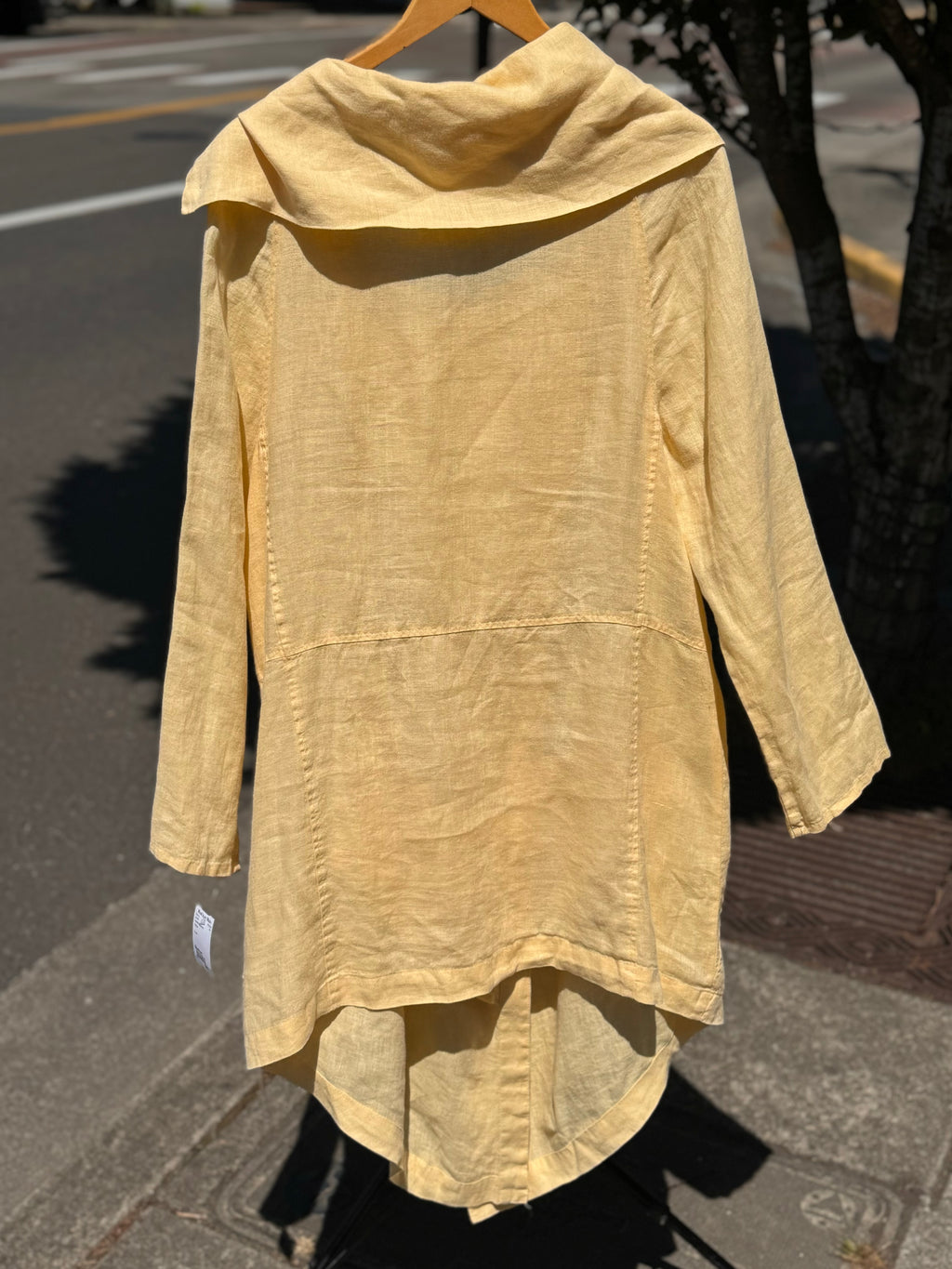 YUVITA Yellow 100% Linen Button Up Long Jacket Medium