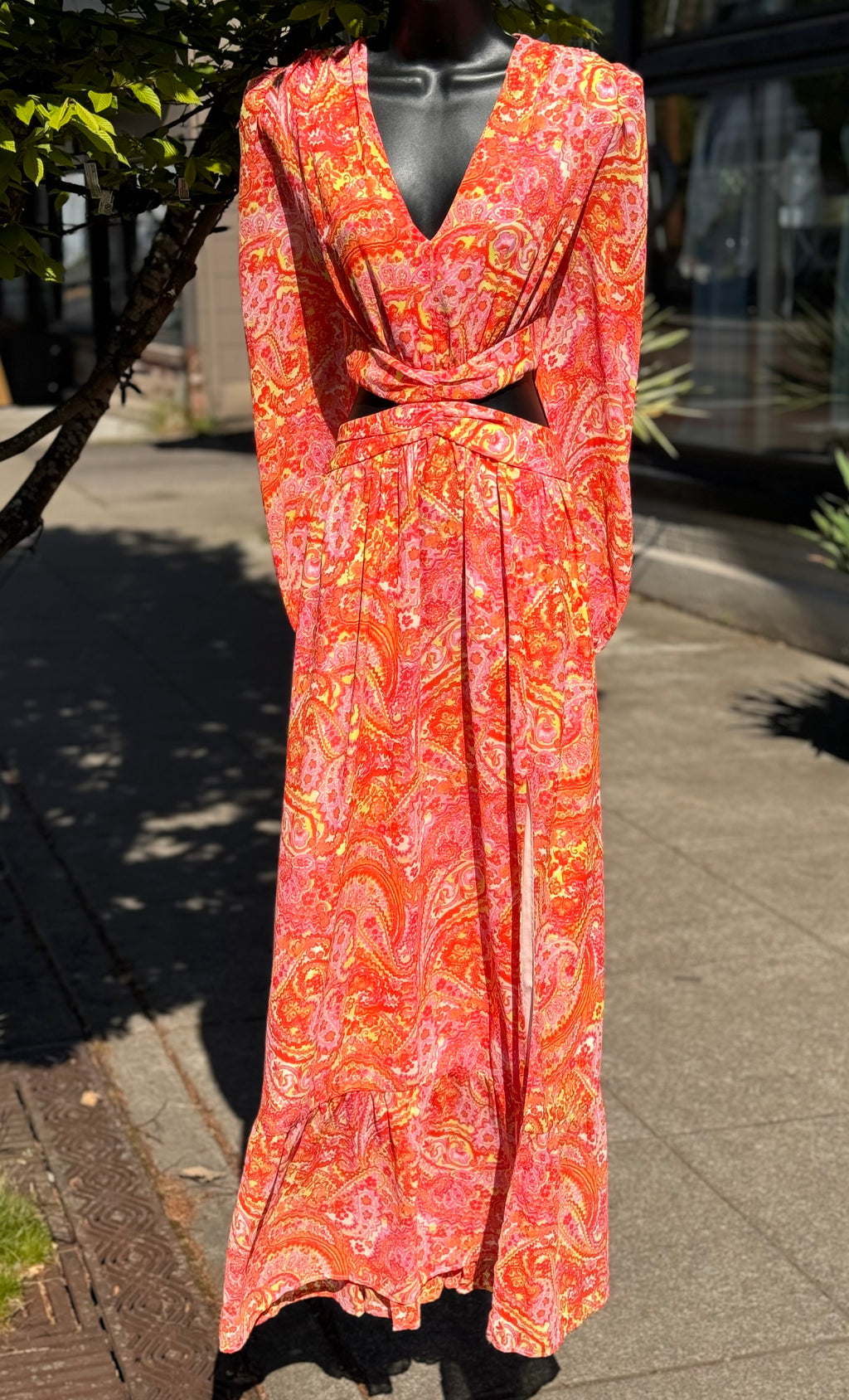 SOLD! FATE Orange & Yellow Floral Long Sleeve Maxi Dress Large