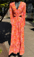 SOLD! FATE Orange & Yellow Floral Long Sleeve Maxi Dress Large