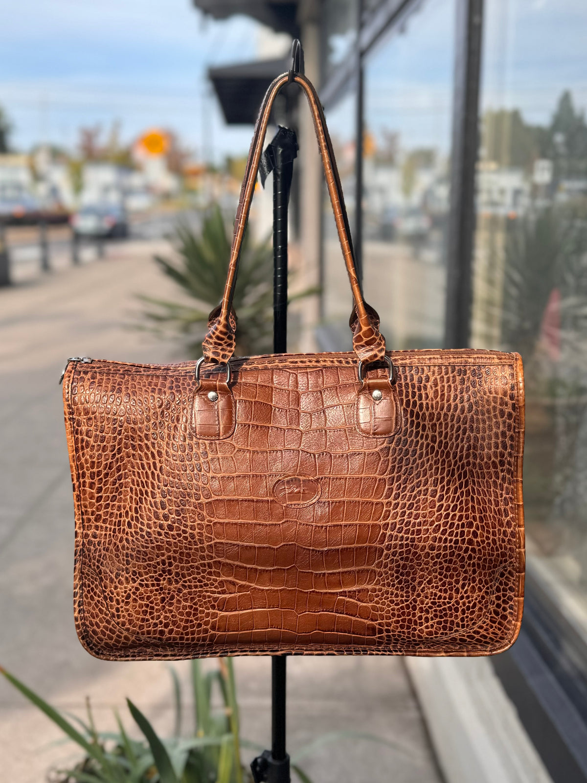 LONGCHAMP Brown Croc Embossed Y2K Vintage Leather Bag