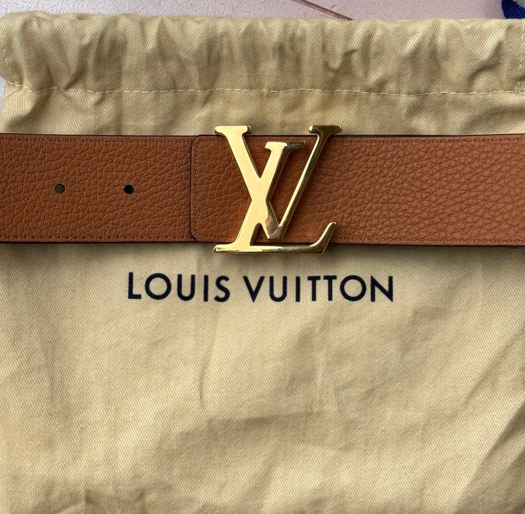 LOUIS VUITTON Black & Brown Leather Reversible LV Belt Sz. 44