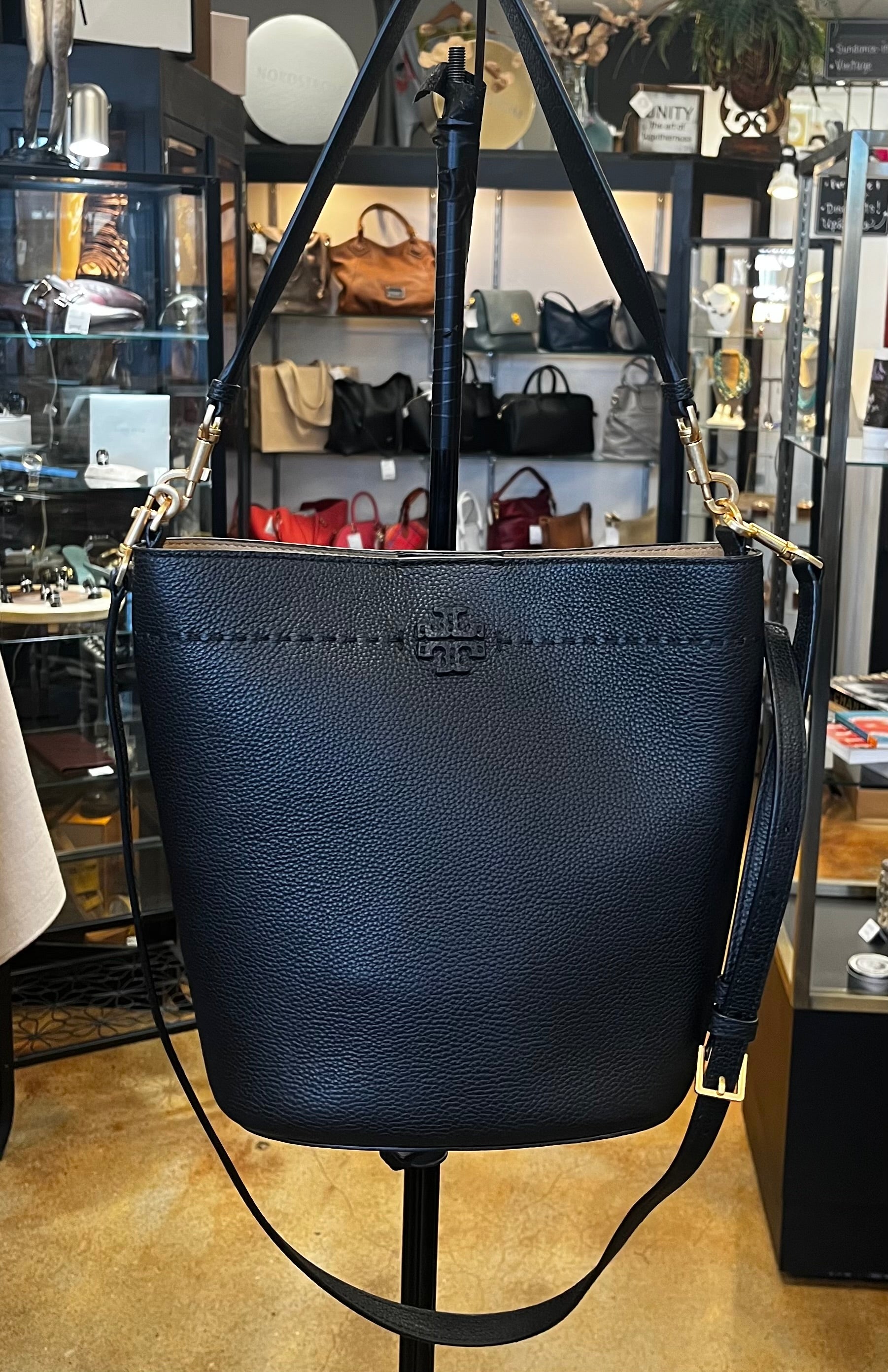 SOLD! TORY BURCH McGraw Black Leather Bucket Bag - New!