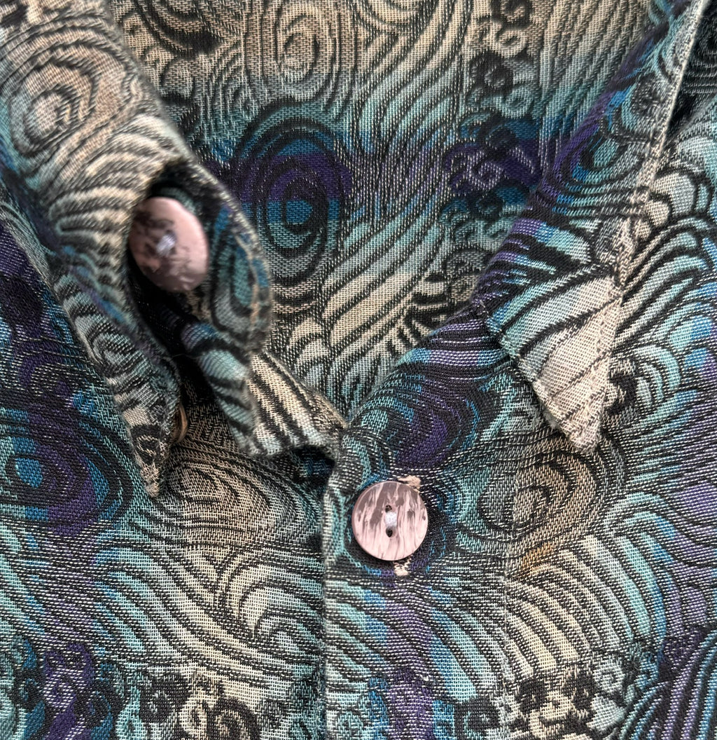 Vintage JHANE BARNES Blue & Grey Men’s Long Sleeve Button Up Shirt - Large