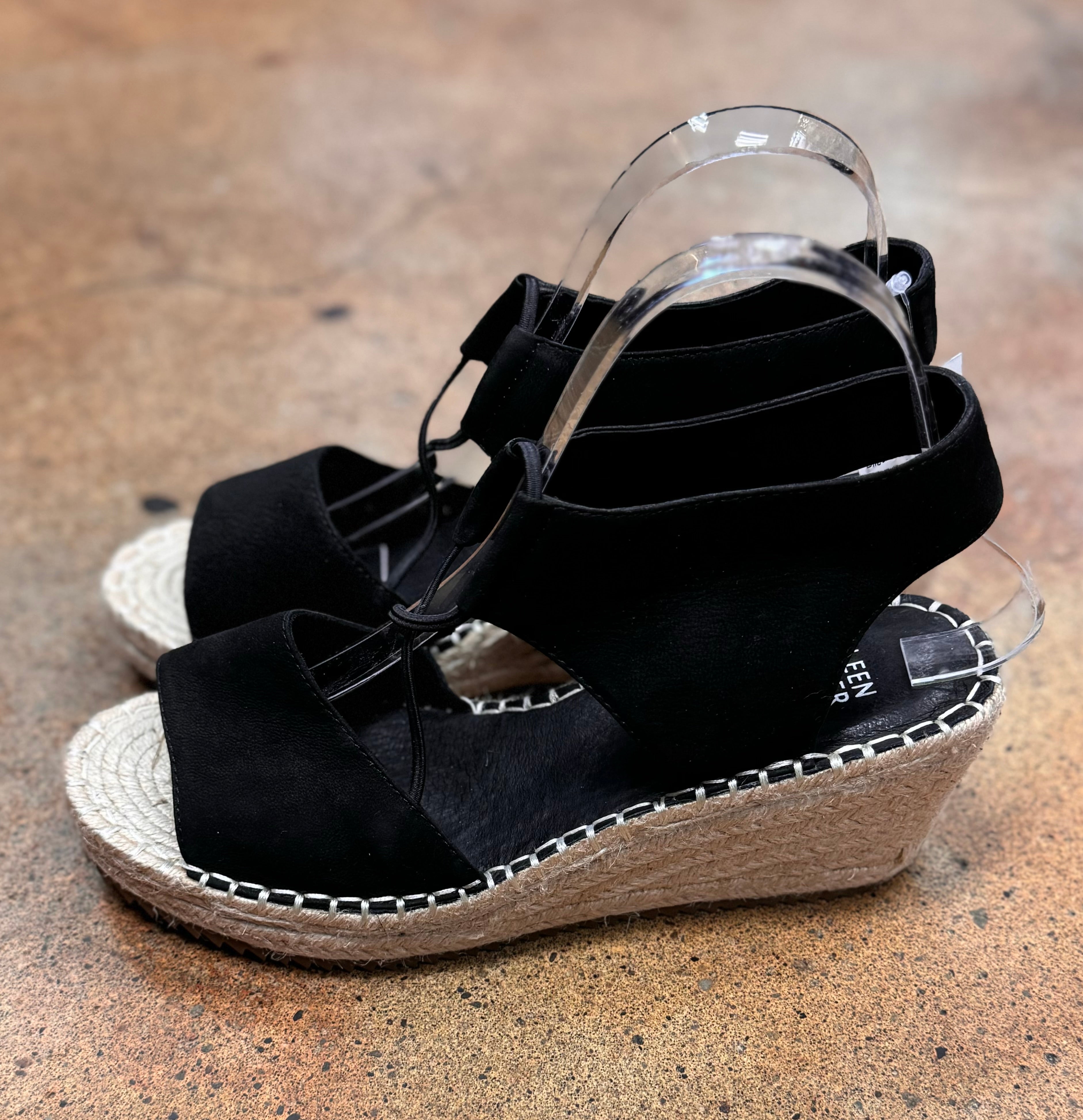 EILEEN FISHER Black Espadrille Wedge Heel Sandals Sz. 8