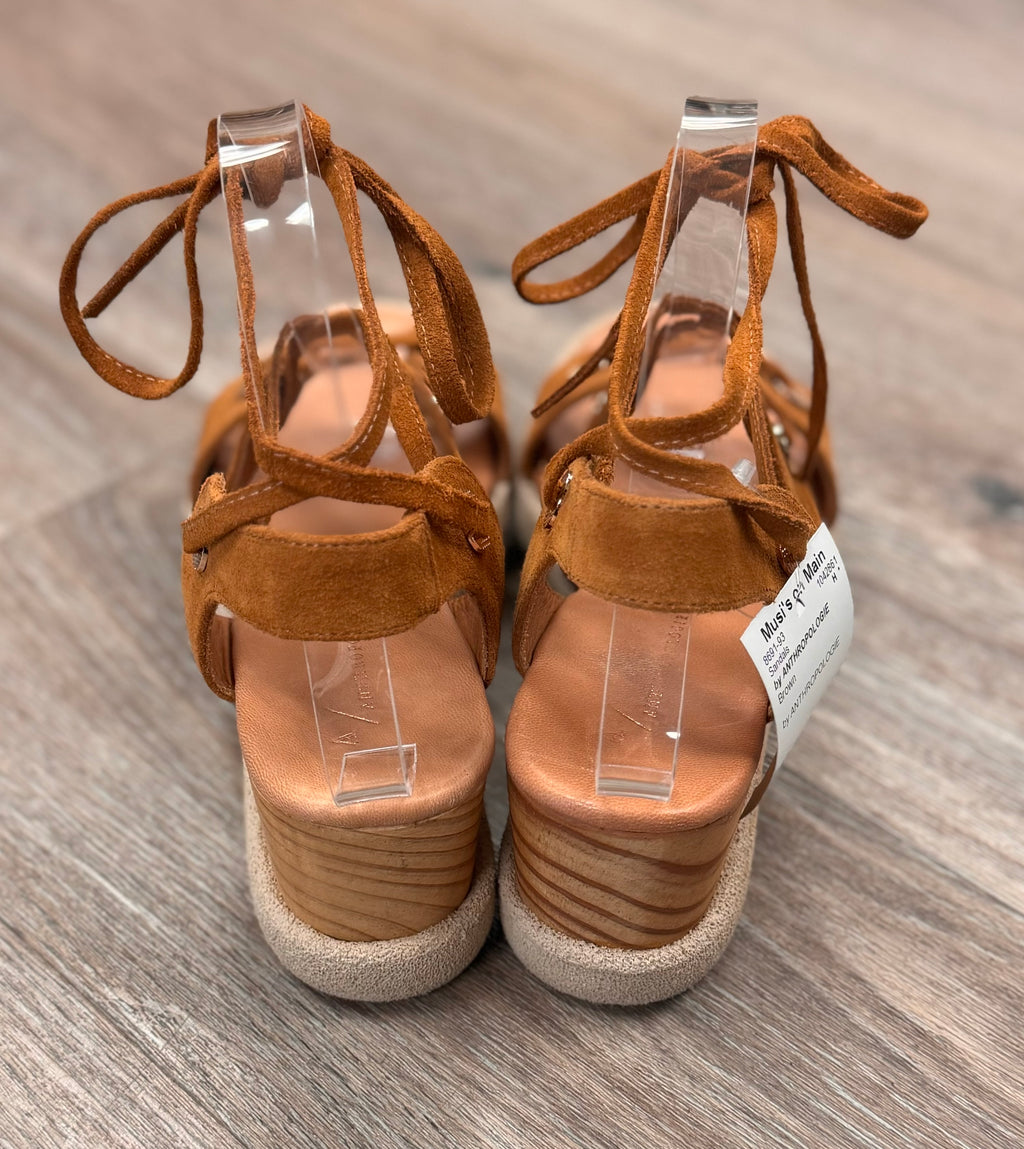 by ANTHROPOLOGIE Brown Tie Up Gladiator Wedge Sandals Sz. 39 / 9