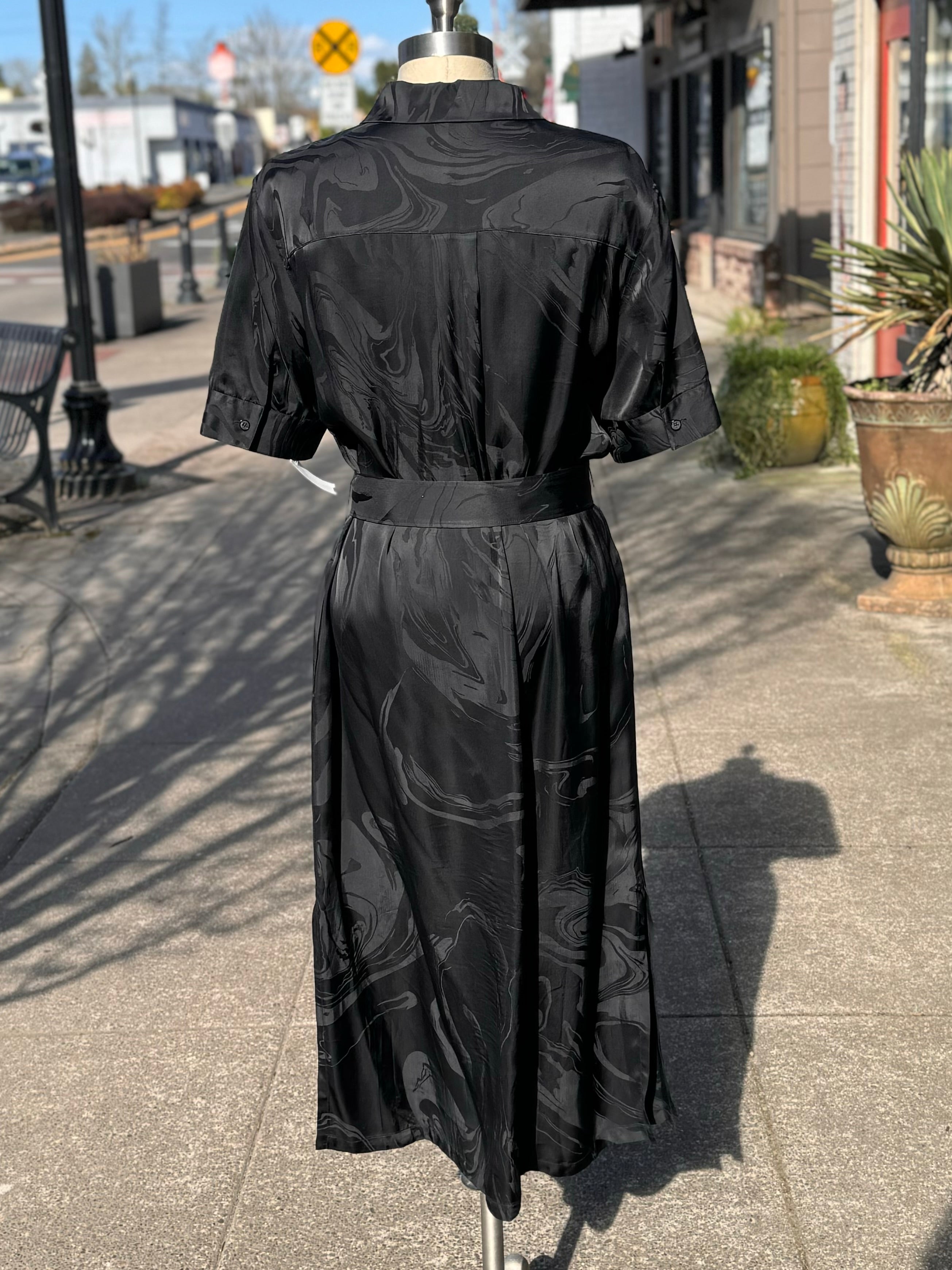 LAFAYETTE 148 Black Doha Belted Short Sleeve Dress - Medium