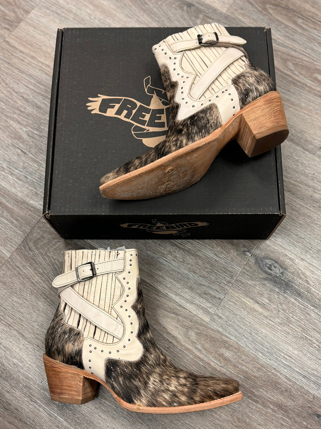 SOLD! FREEBIRD Morgan Leather Pony Hair Studded Ankle Boots Sz. 9 w/Box!
