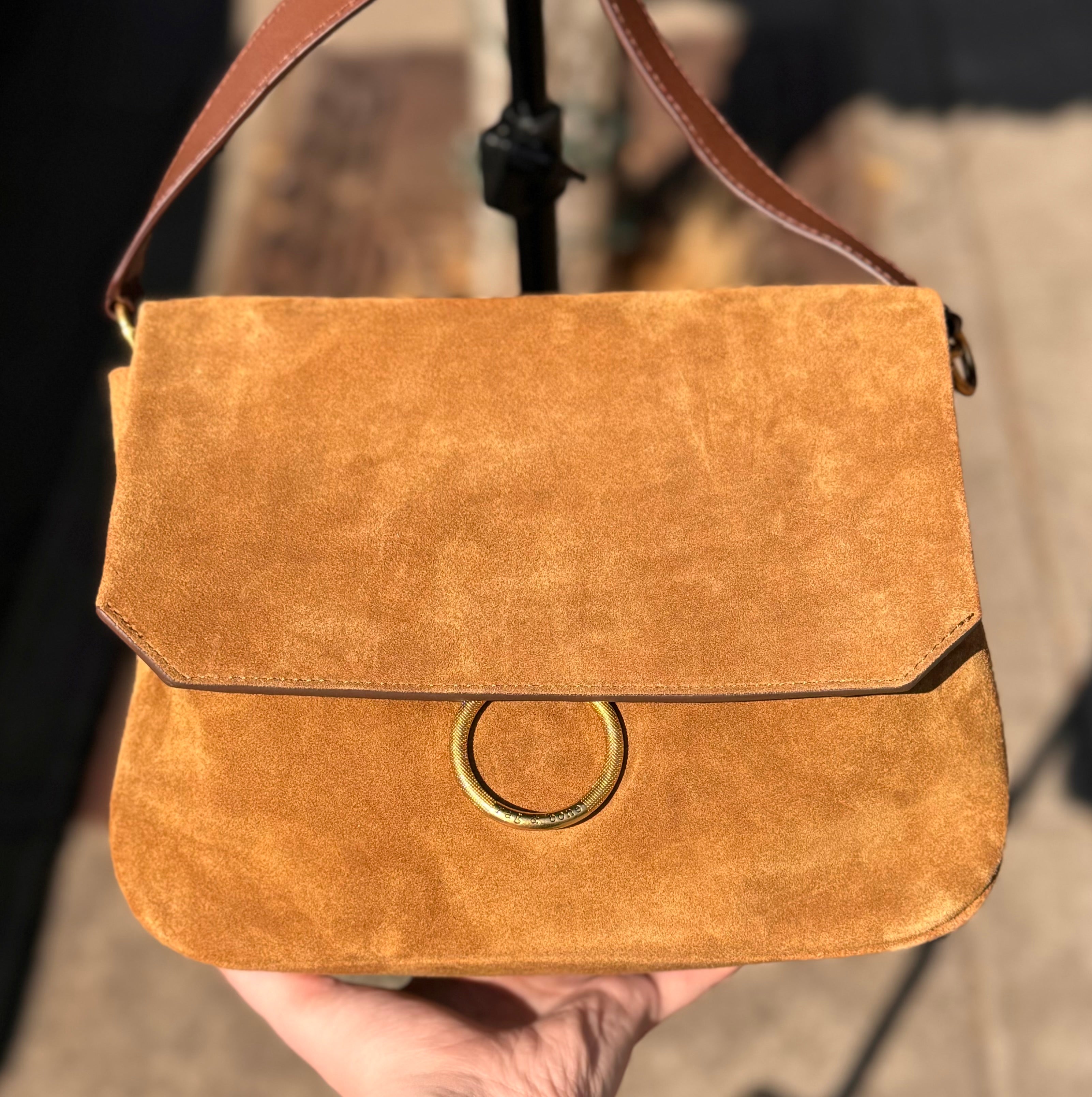 rag & bone Tan Suede Blake Convertible Flap Handbag
