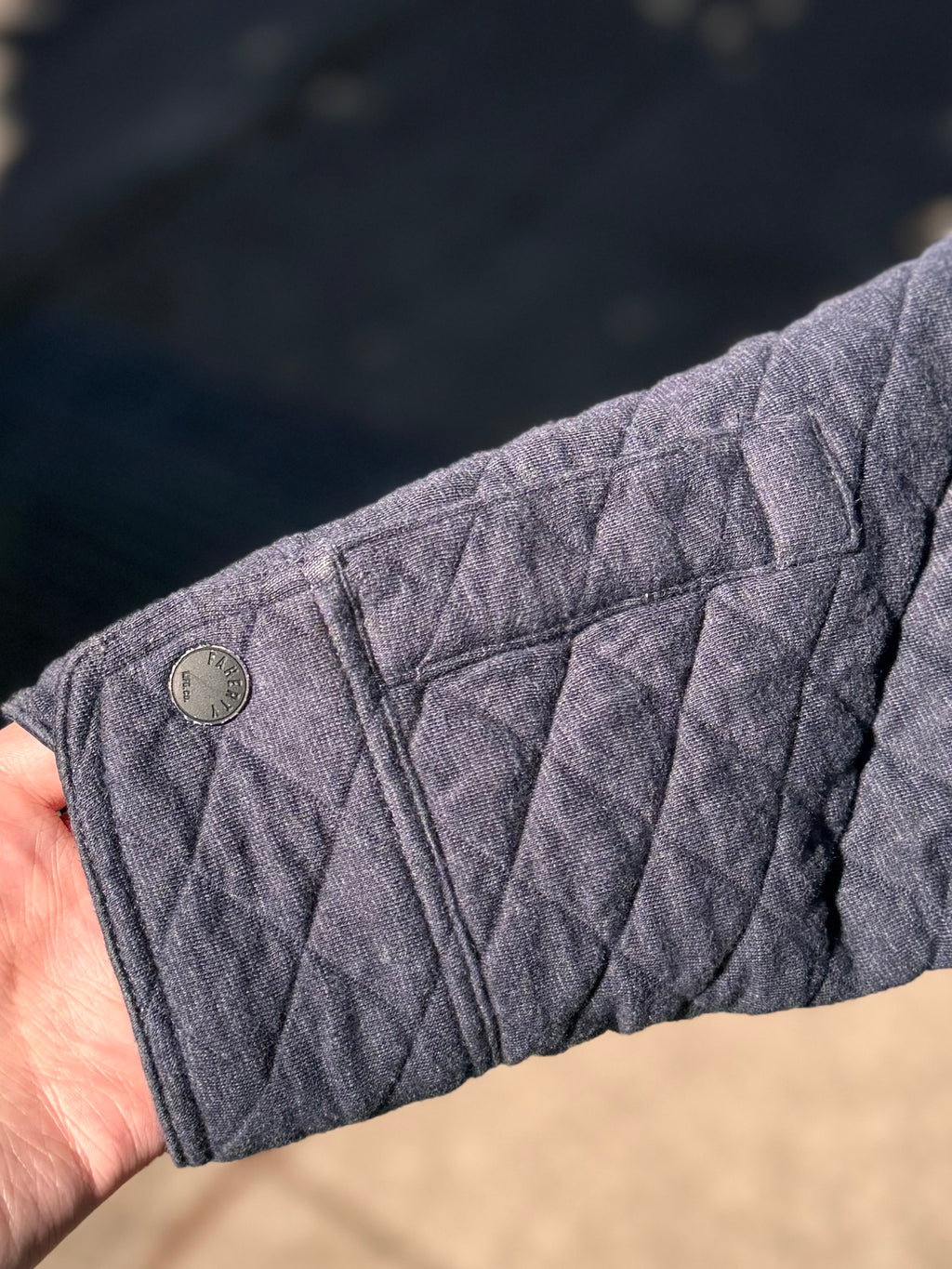 Men's FAHERTY Navy Quilted Button Zip Jacket Large