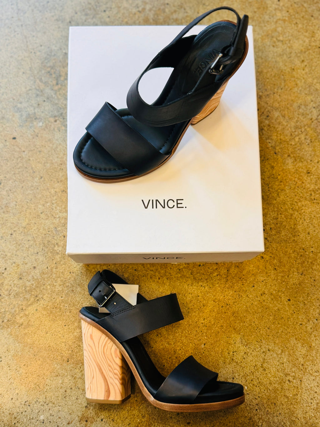 VINCE. Haley Black Leather Heeled Sandals Sz. 7 1/2