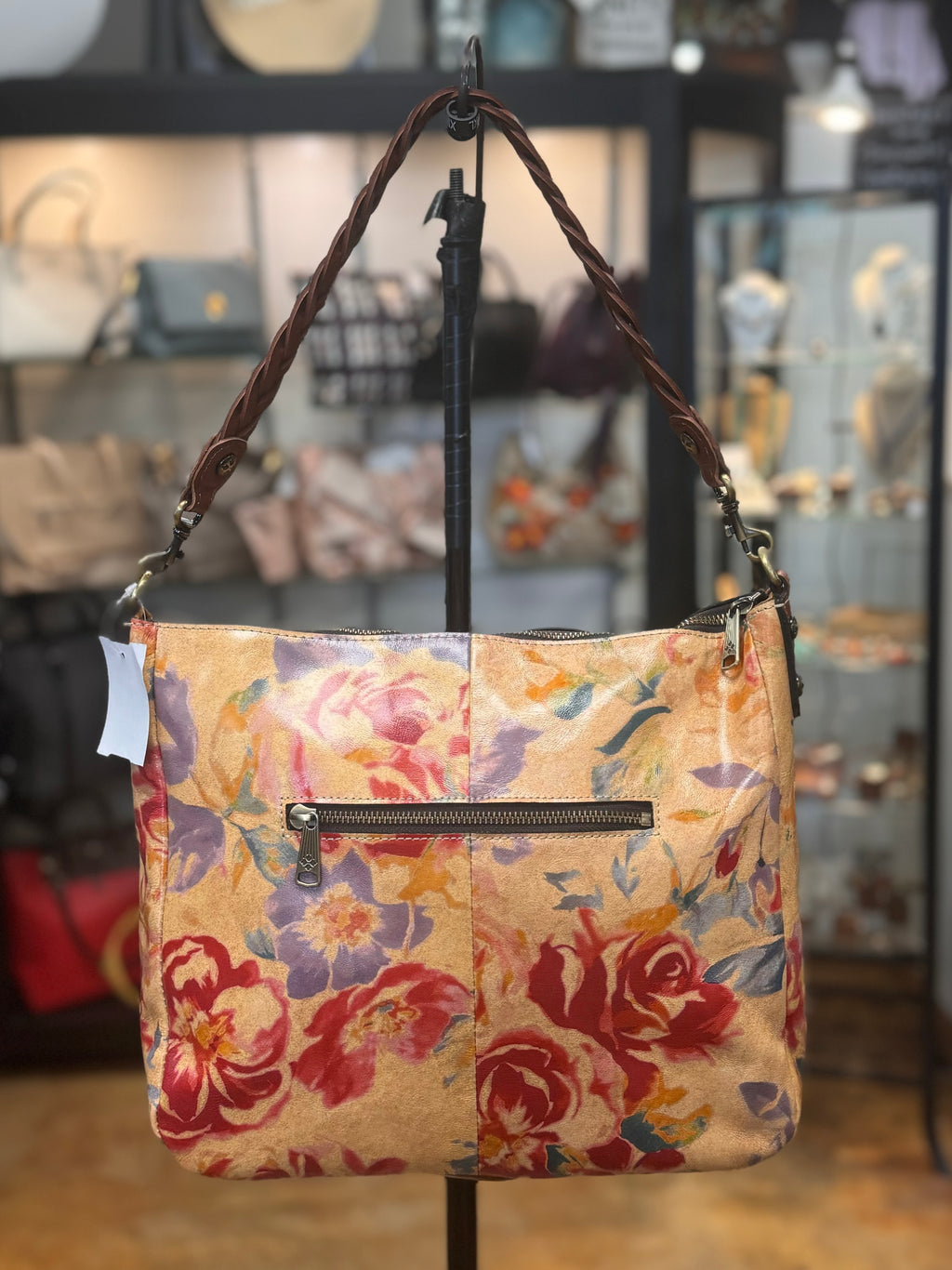 Patricia Nash Tan & Floral Lilia Heather Leather Shoulder Crossbody Bag