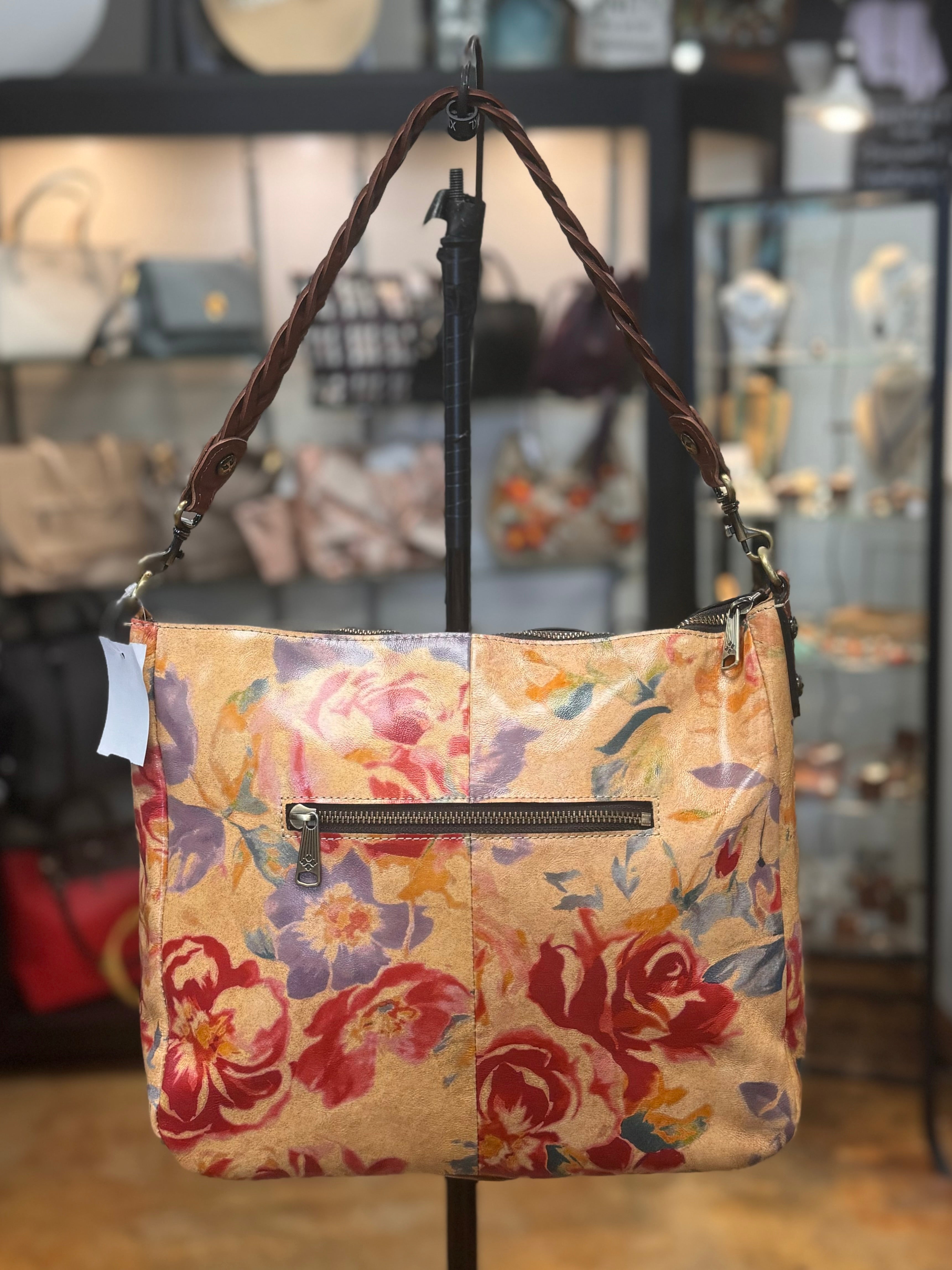 Patricia Nash Tan & Floral Lilia Heather Leather Shoulder Crossbody Bag