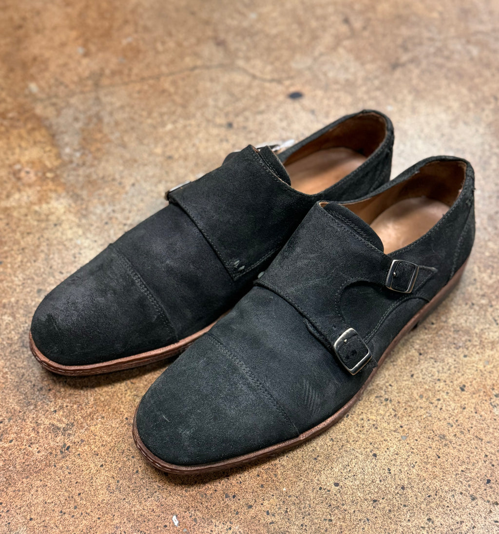 john varvatos Grey Suede Double Monk Strap Shoes Sz. 10 1/2