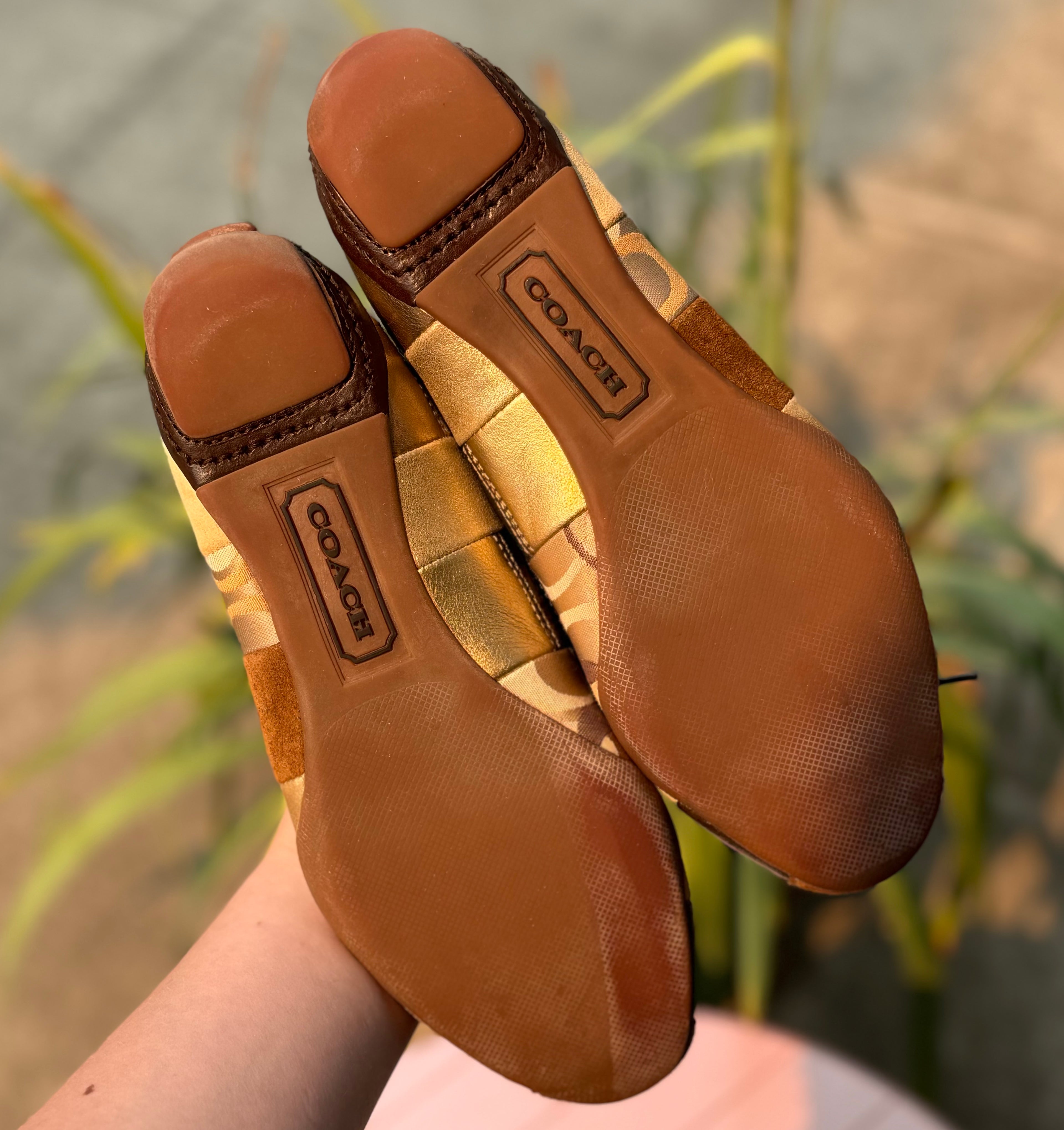 COACH Brown Y2K Vintage Suede Leather Jasmine Patchwork Flats Sz. 7.5