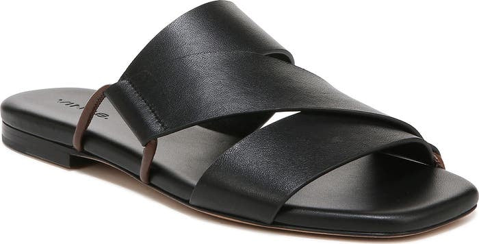 VINCE. Black Leather Dylan Slide Sandals Sz. 8