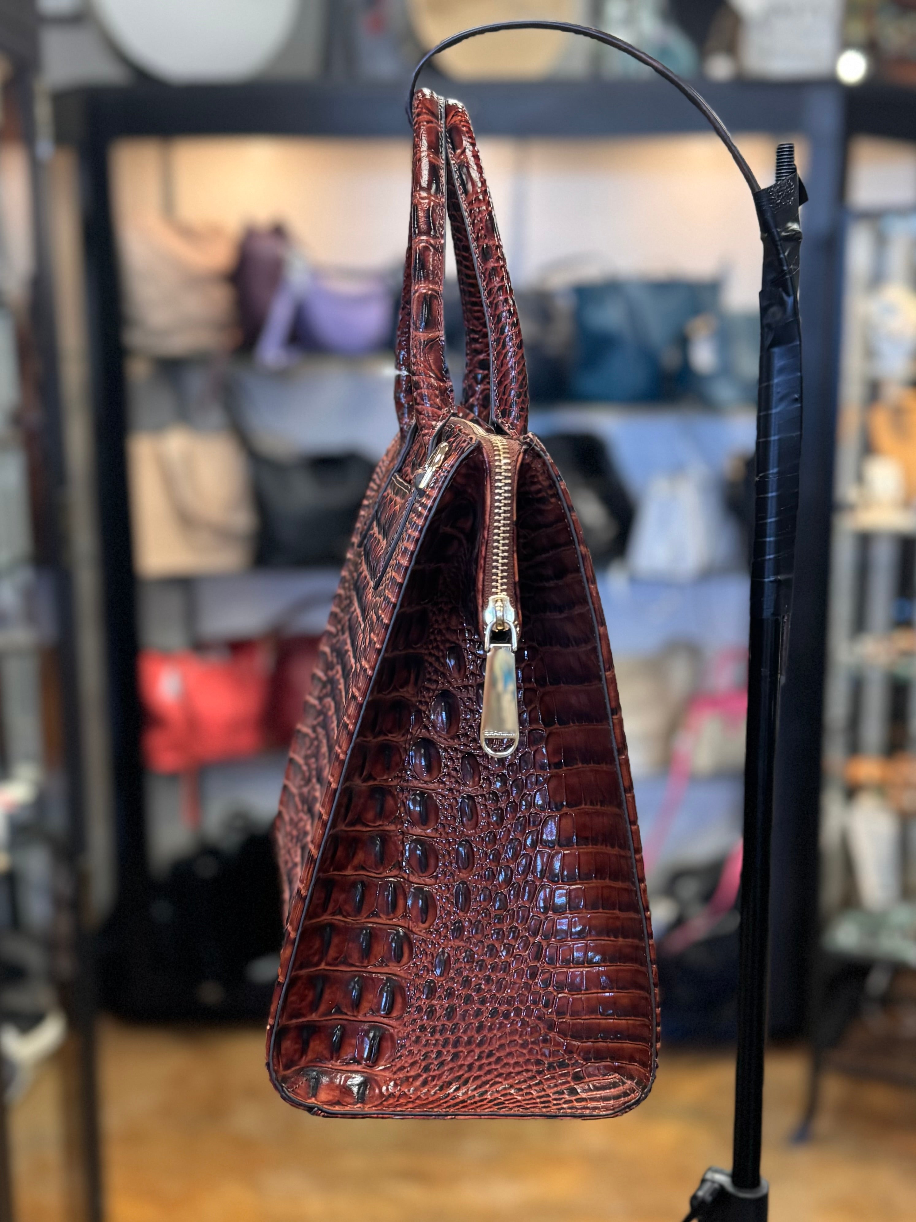 BRAHMIN Brown Croc Embossed Caroline Melbourne Bag