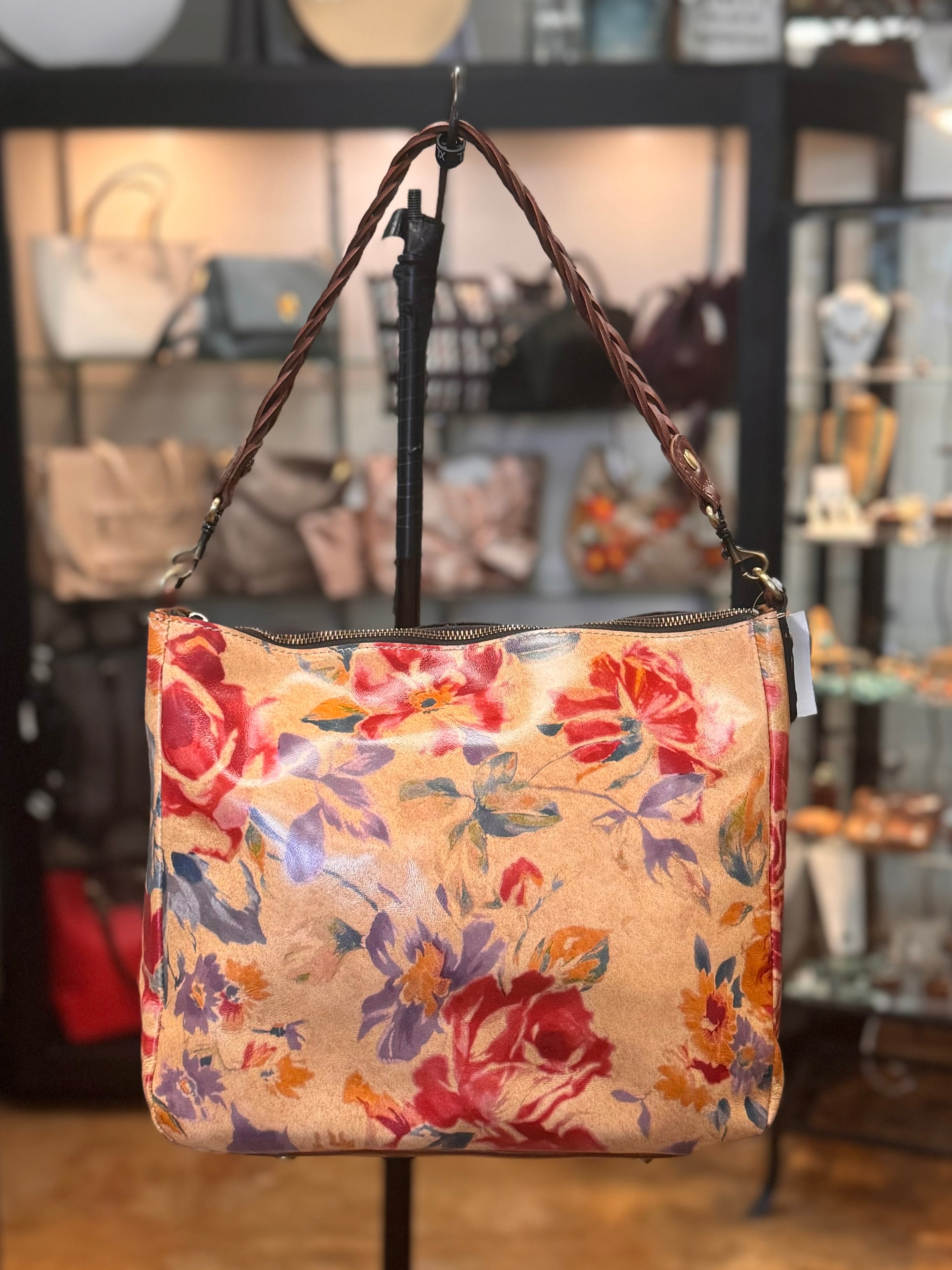 Patricia Nash Tan & Floral Lilia Heather Leather Shoulder Crossbody Bag