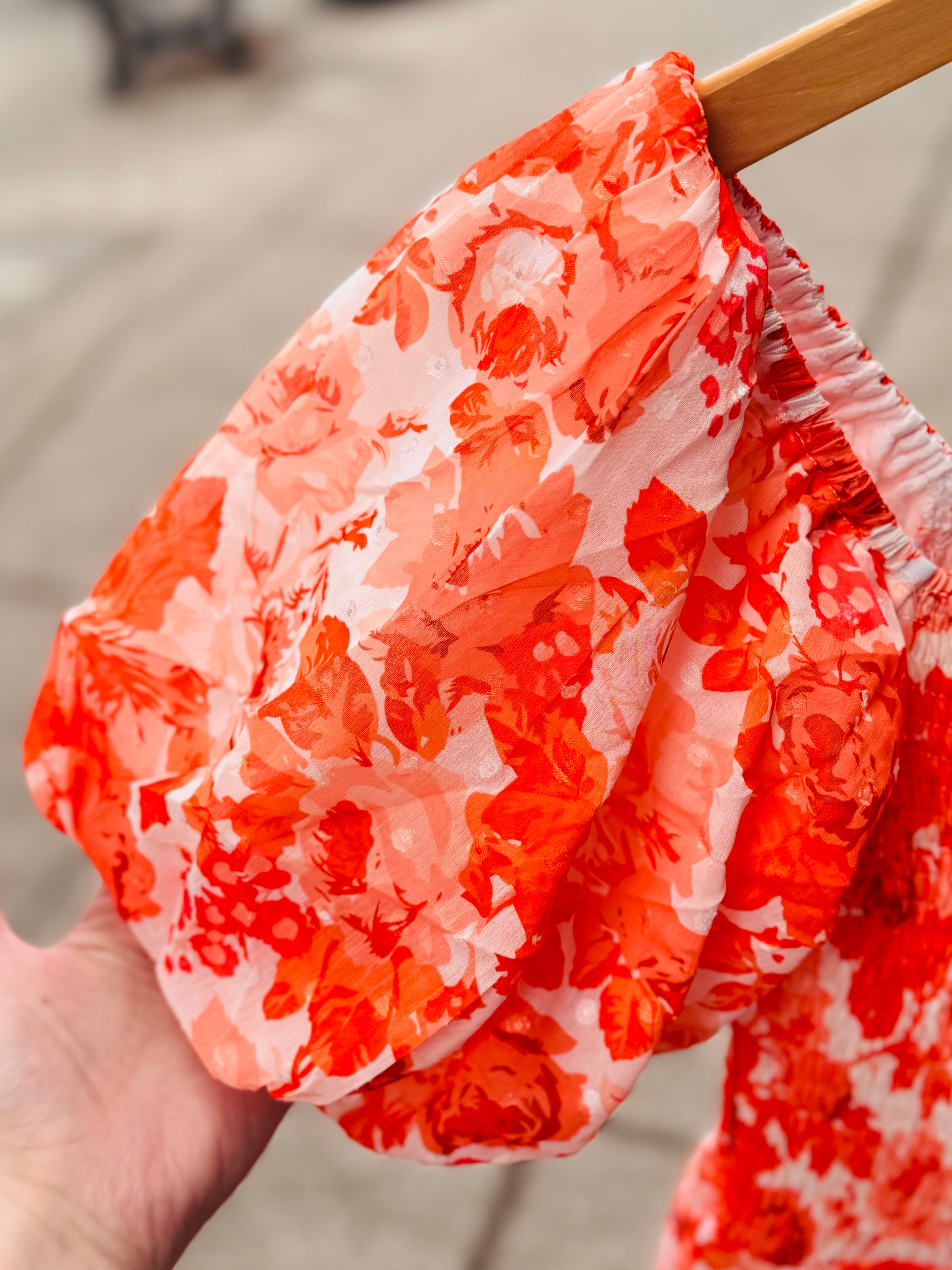 ALEEZA Orange & White Sun Kissed Rose Puff Sleeve Dress Large