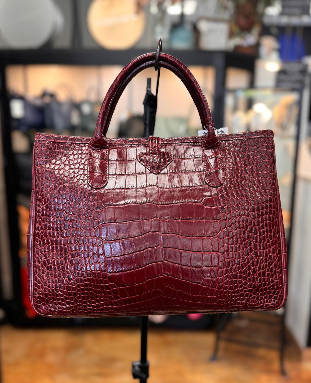 LONGCHAMP Vintage Y2K Maroon Croc Embossed Leather Tote Bag