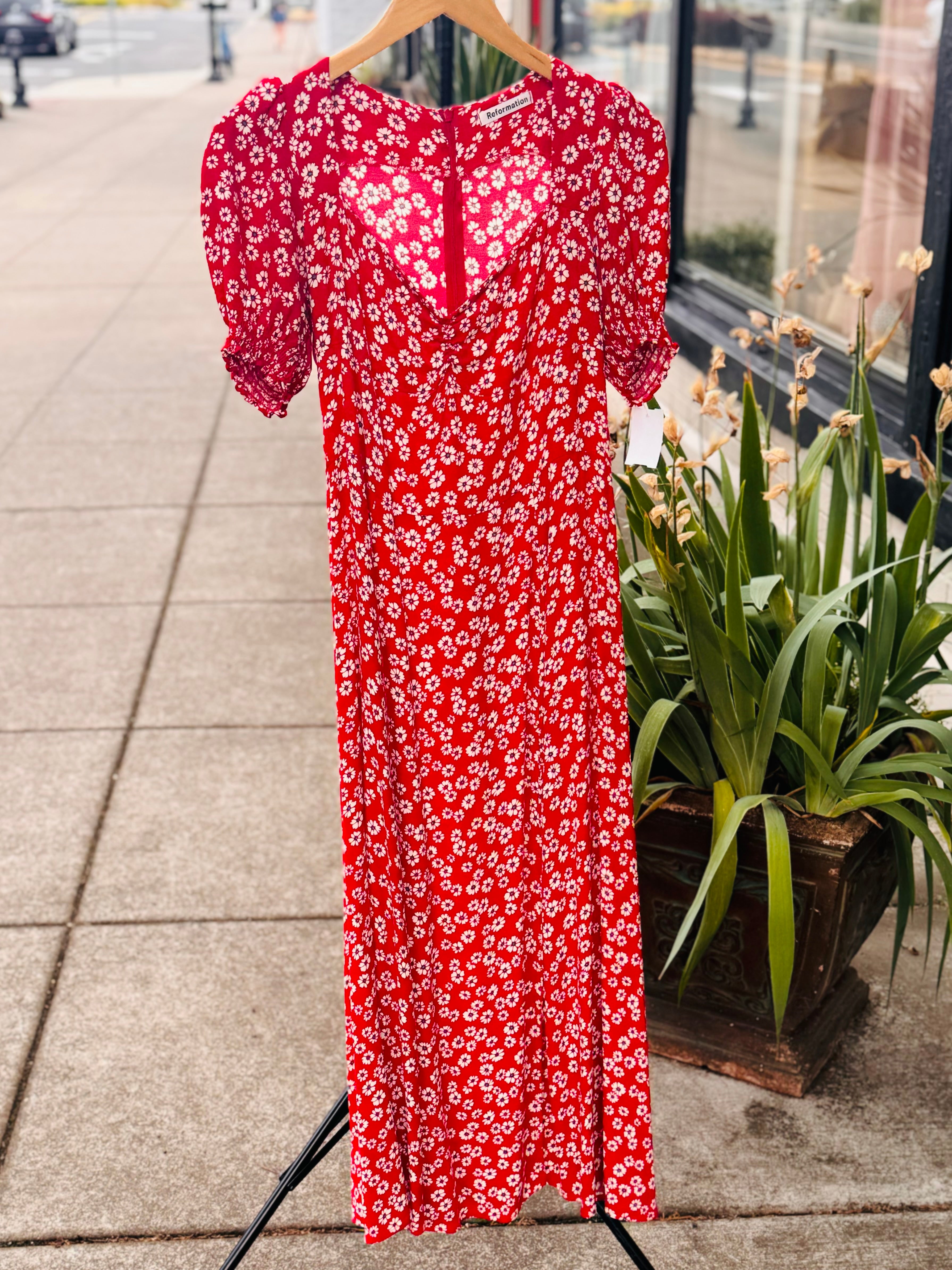REFORMATION Red & White Floral Maxi Dress Sz. 12